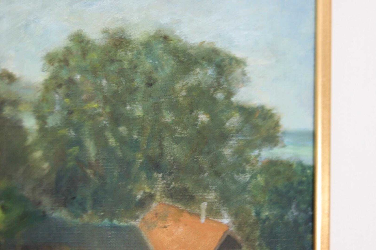 Original Swedish Oil On Canvas – “Landscape With Farm” By H. Engkvist – Dated 1983 – Vintage & Framed – 41 × 50 Cm (16.1" × 19.7") photo vinterior