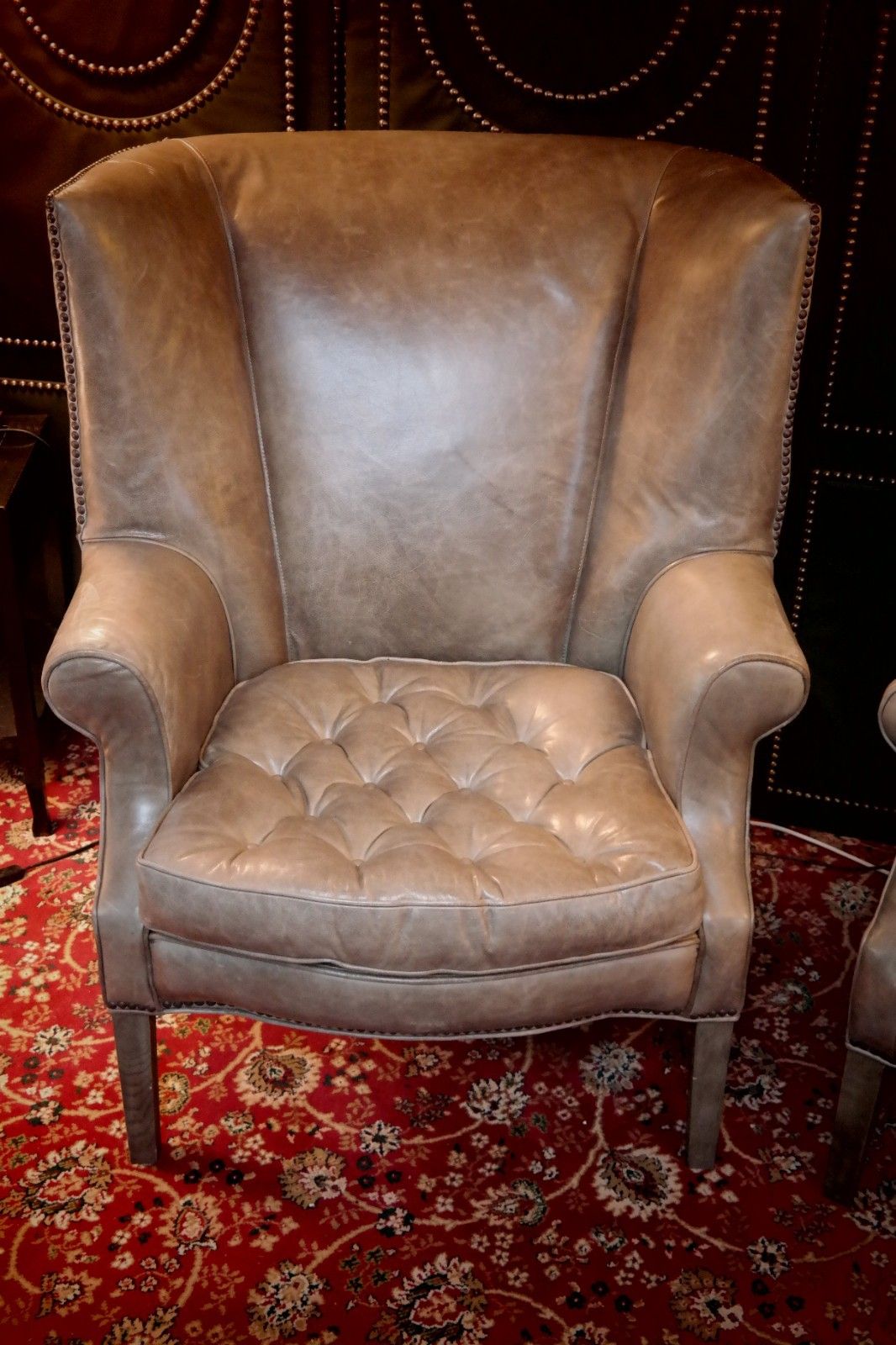 Furniture Pair Ralph Lauren Restoration Hardware Drake Cigar Leather Armchairs Granite 🚚 photo
