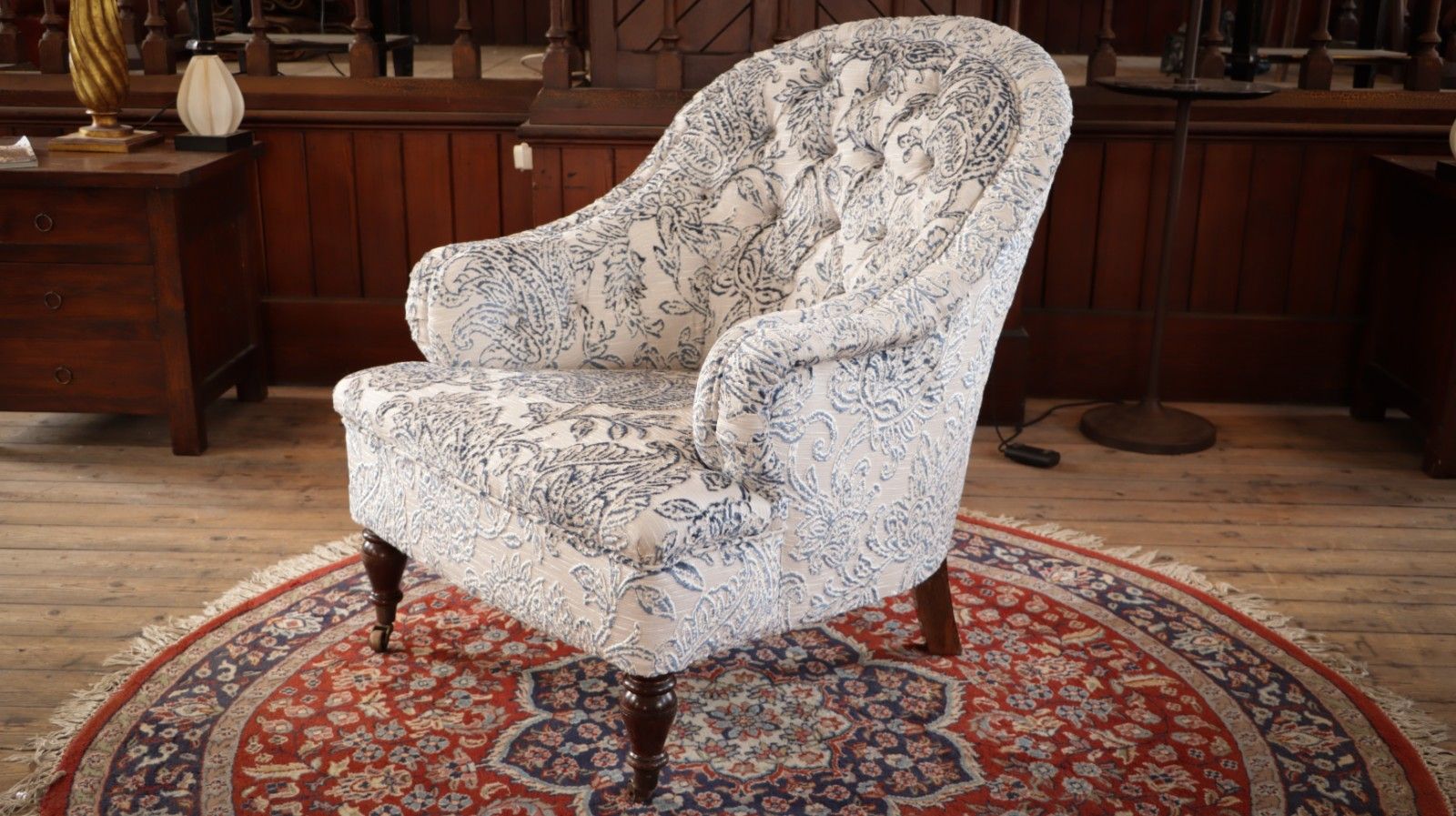 photo furniture George Smith Markham Armchair White Blue Linen Chenille Jp Baker Paisley Del 🚚