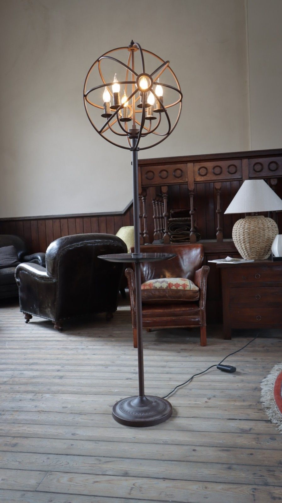 Stunning Timothy Oulton Gyro Floor Lamp With Dumb Waiter Shelf Antique Rust 🚚🚚 photo buy