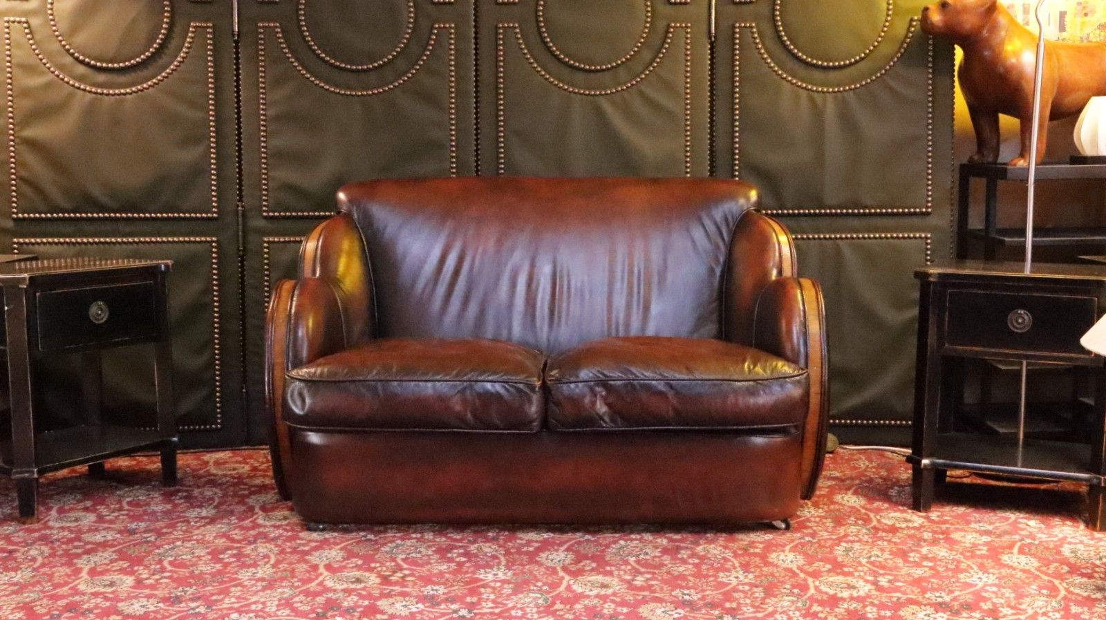 Superb Harry And Lou Epstein Cloud Leather 2 Seater Club Sofa Mahogany Tan Del🚚 photo for sale