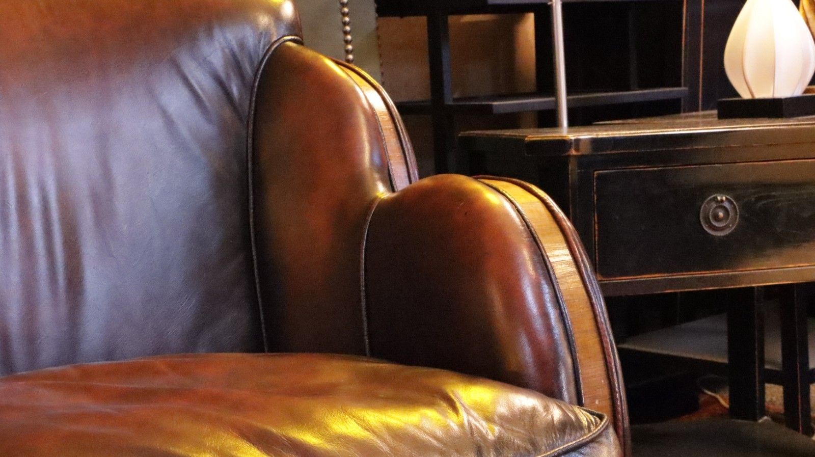 photo for sale Superb Harry And Lou Epstein Cloud Leather 2 Seater Club Sofa Mahogany Tan Del🚚