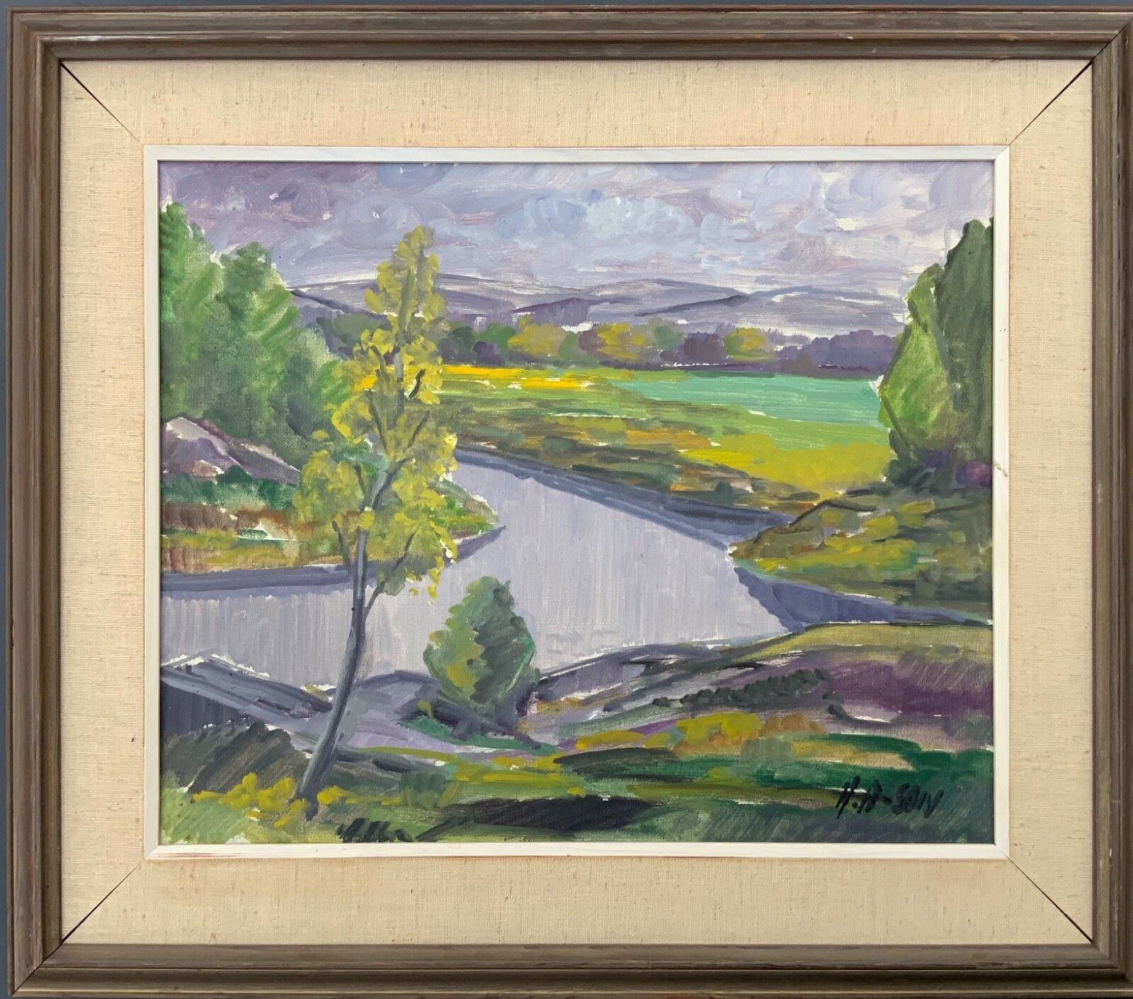 Mid 20th Century Impressionistic Landscape Oil Painting, Signed, Framed 1960s photo furniture