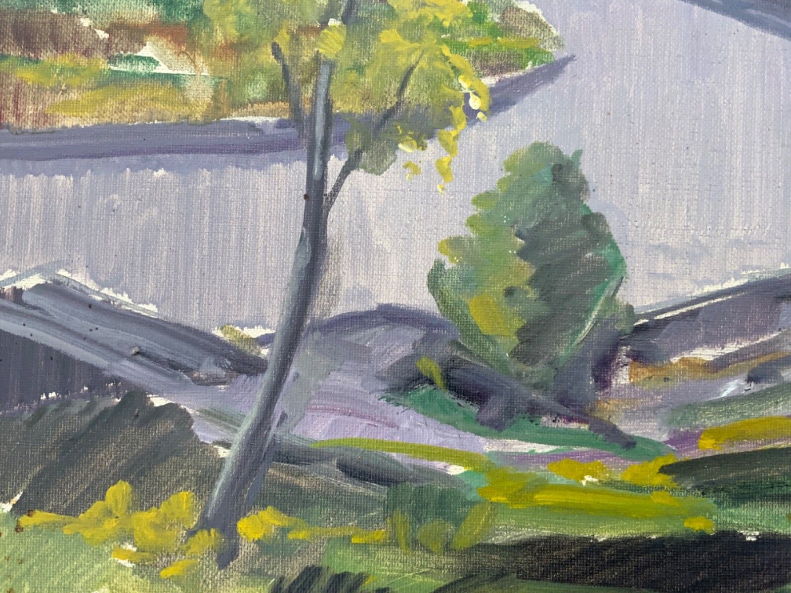 Mid 20th Century Impressionistic Landscape Oil Painting, Signed, Framed 1960s photo vintage