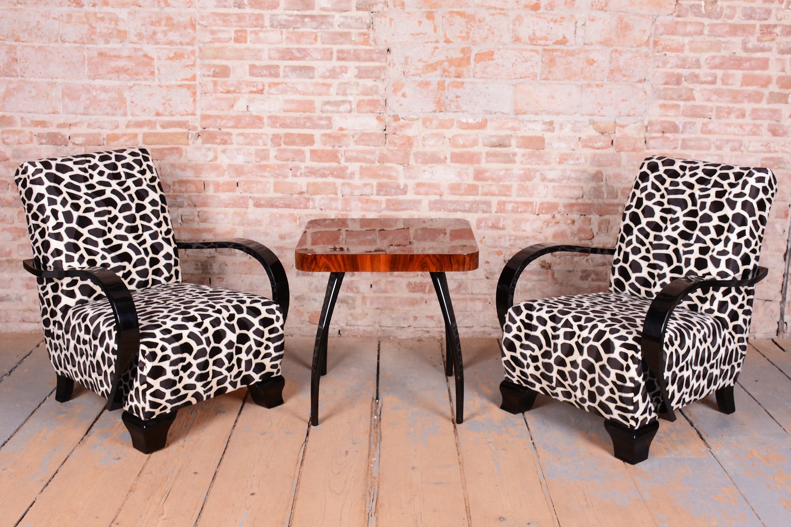 Furniture Pair Of Restored Art Deco Armchairs, Beech, Reupholstered, Olczech, 1920s photo
