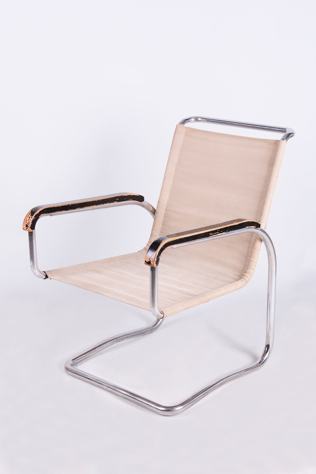 Original Bauhaus Armchair, By J. Halabala, Up Zavody, Chrome, Iron, Czech, 1920s