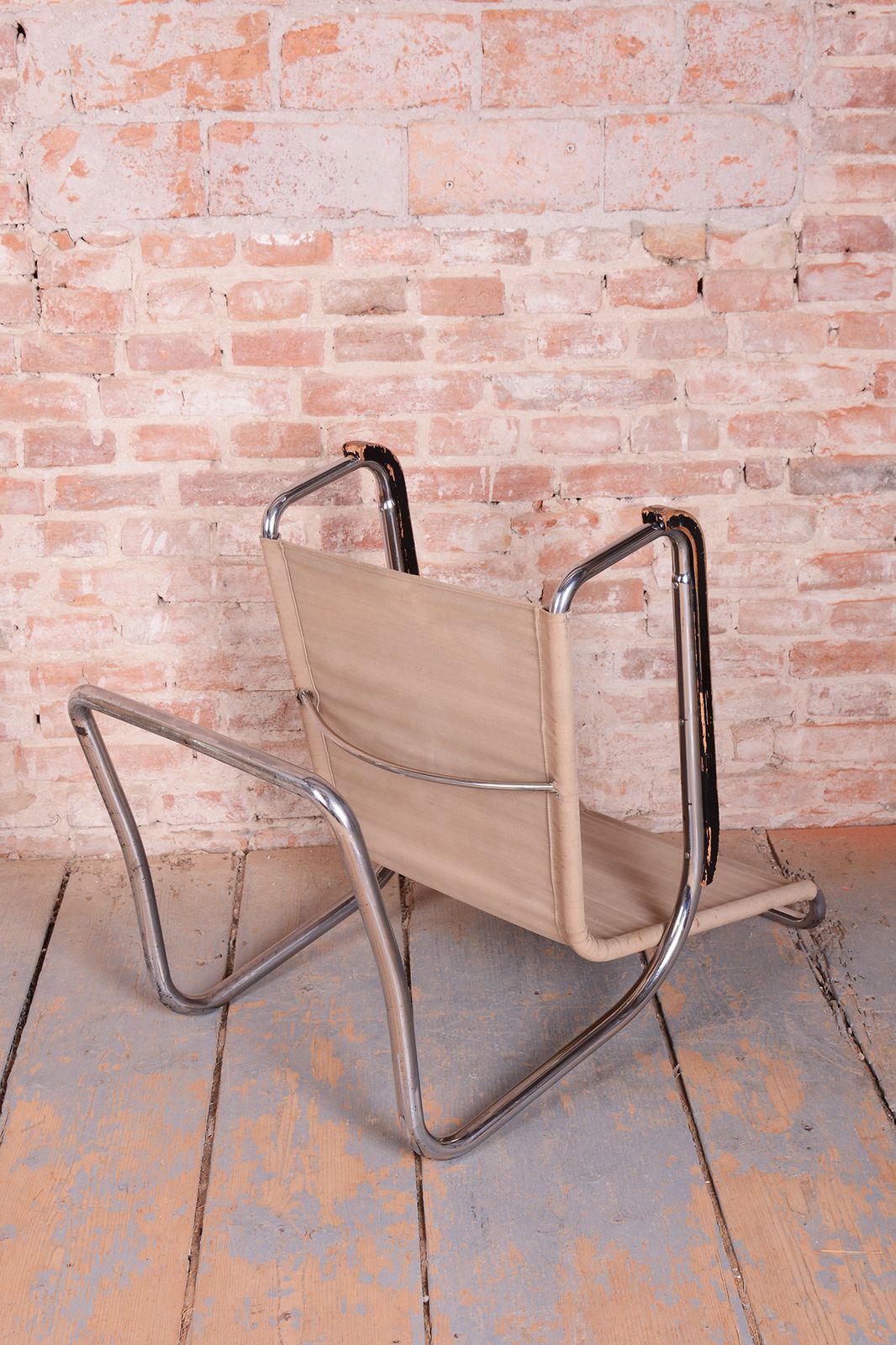 Original Bauhaus Armchair, By J. Halabala, Up Zavody, Chrome, Iron, Czech, 1920s photo vinterior