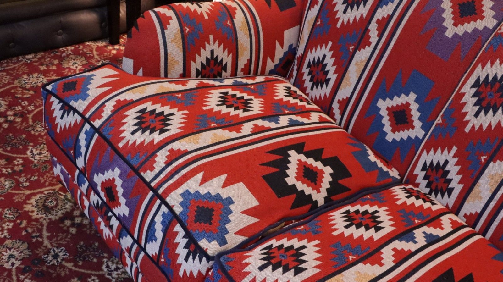 photo vinterior Super George Smith Style Signature Sofa 3 Seater Kilim Velvet Fabric Blue Red 🚚