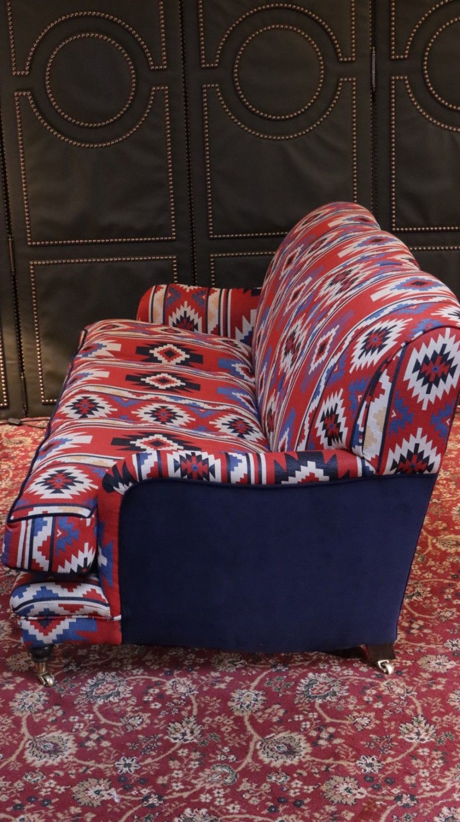photo vintage Super George Smith Style Signature Sofa 3 Seater Kilim Velvet Fabric Blue Red 🚚