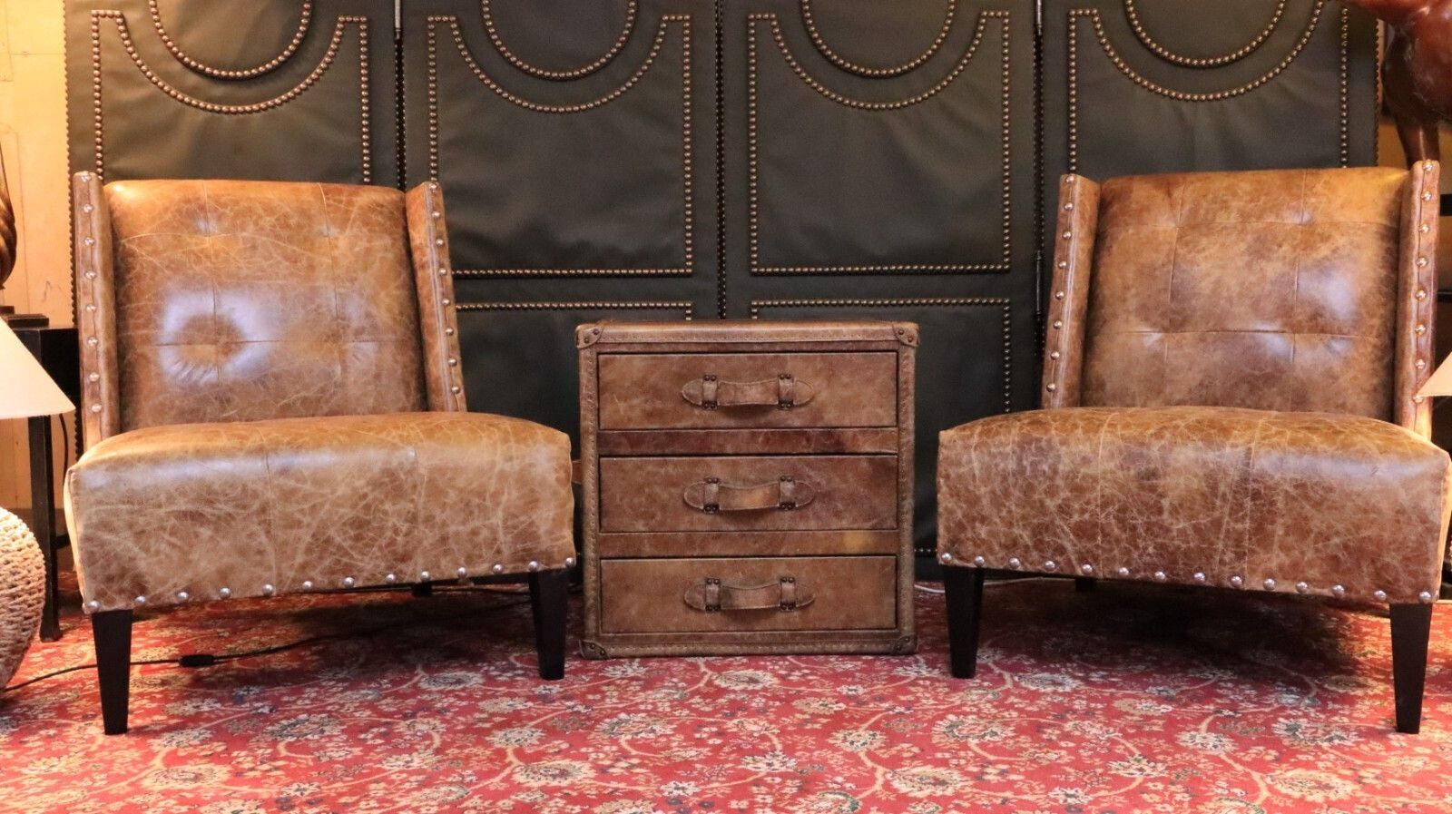 Pair Timothy Oulton Andrew Martin Triton Leather Armchairs Sidetable Cabinet🚚🚚 photo furniture
