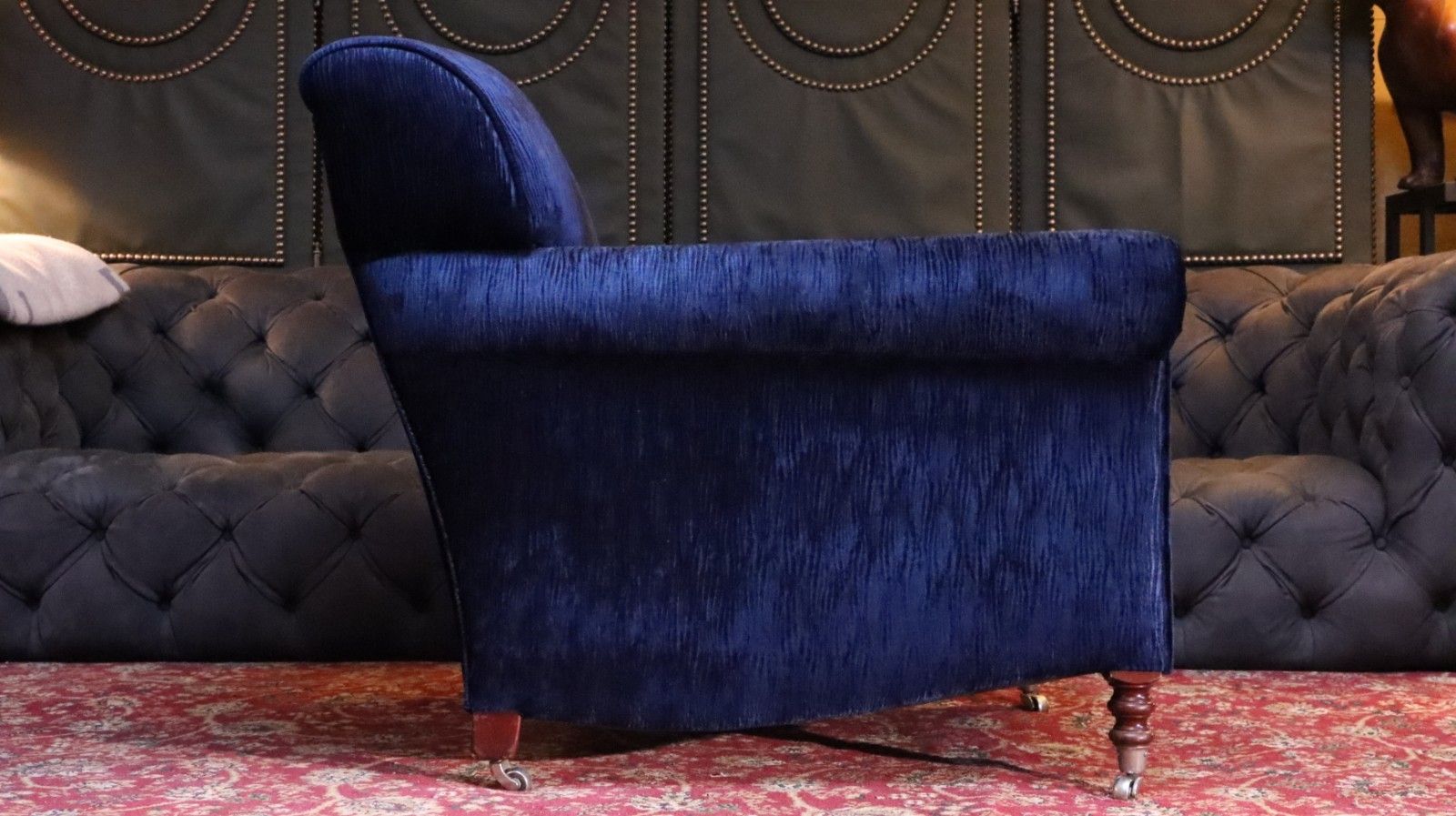 photo for sale George Smith Full Scroll Arm Signature Armchair Navy Blue Villandry Velvet Del🚚