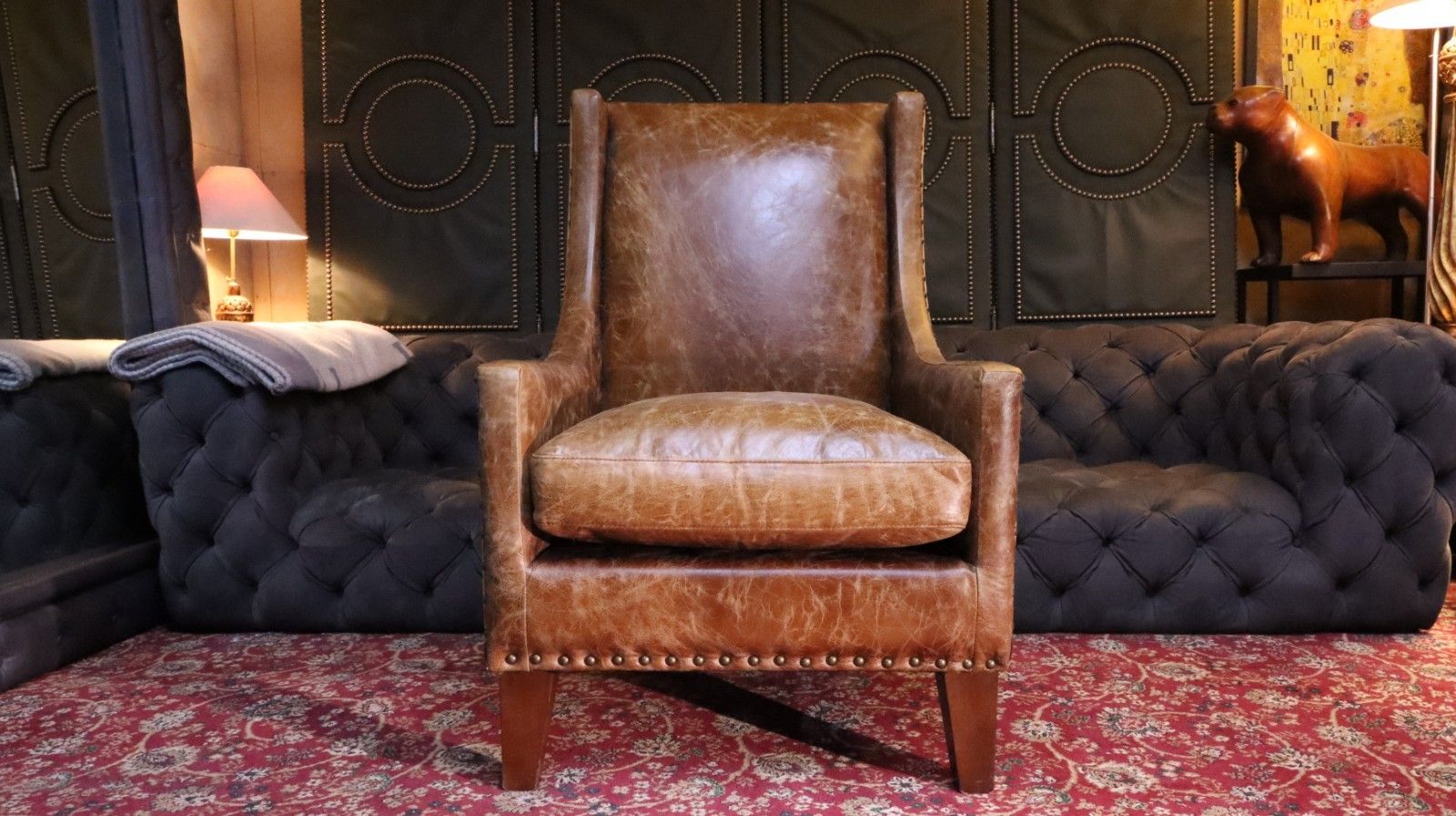Stunning Georgian Leather Wingback Club Library Fireside Armchair Aniline Tan 🚚 photo Furniture
