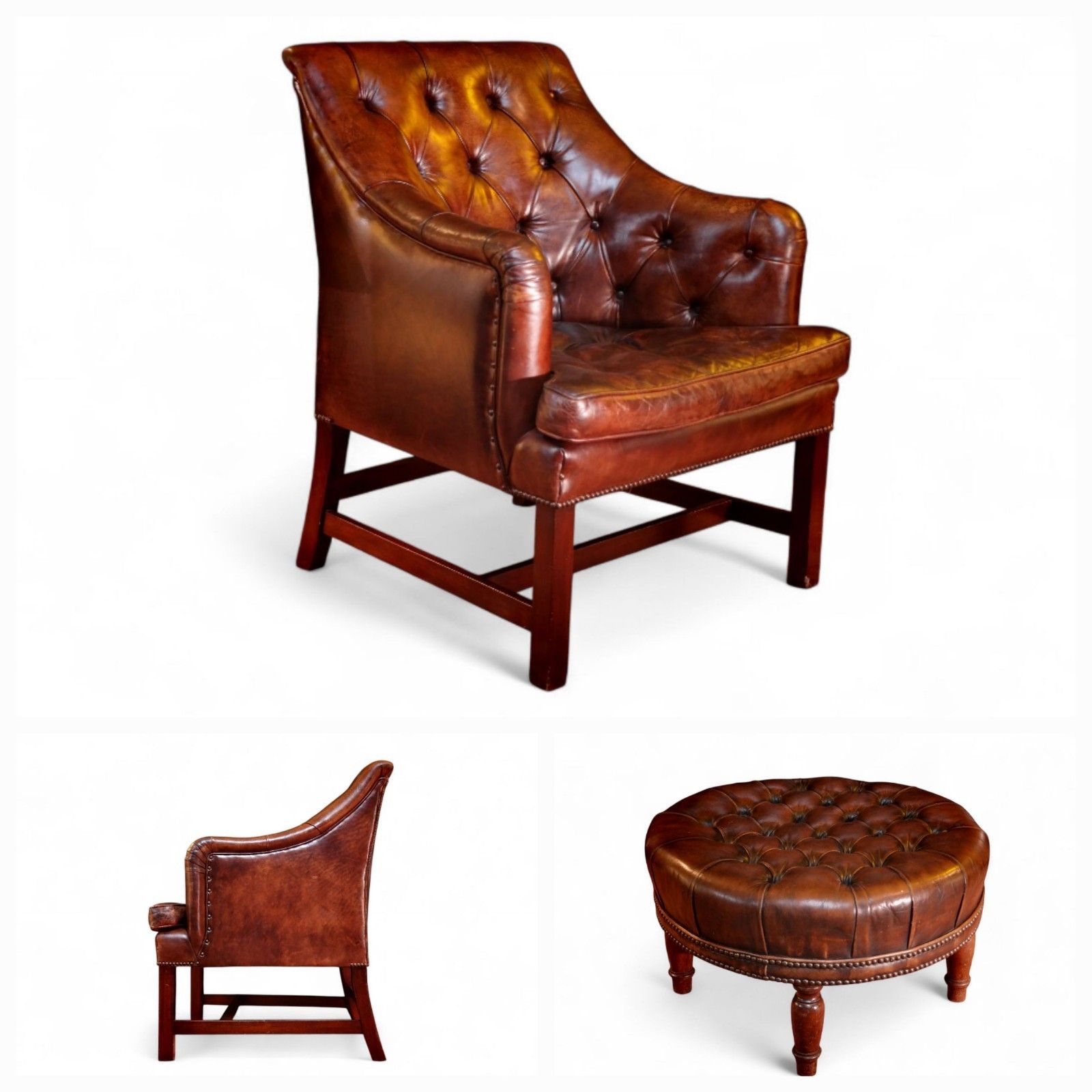 Stunning George Smith Desk Armchair & Round Footstool Mahogany Leather Del 🚚🚚