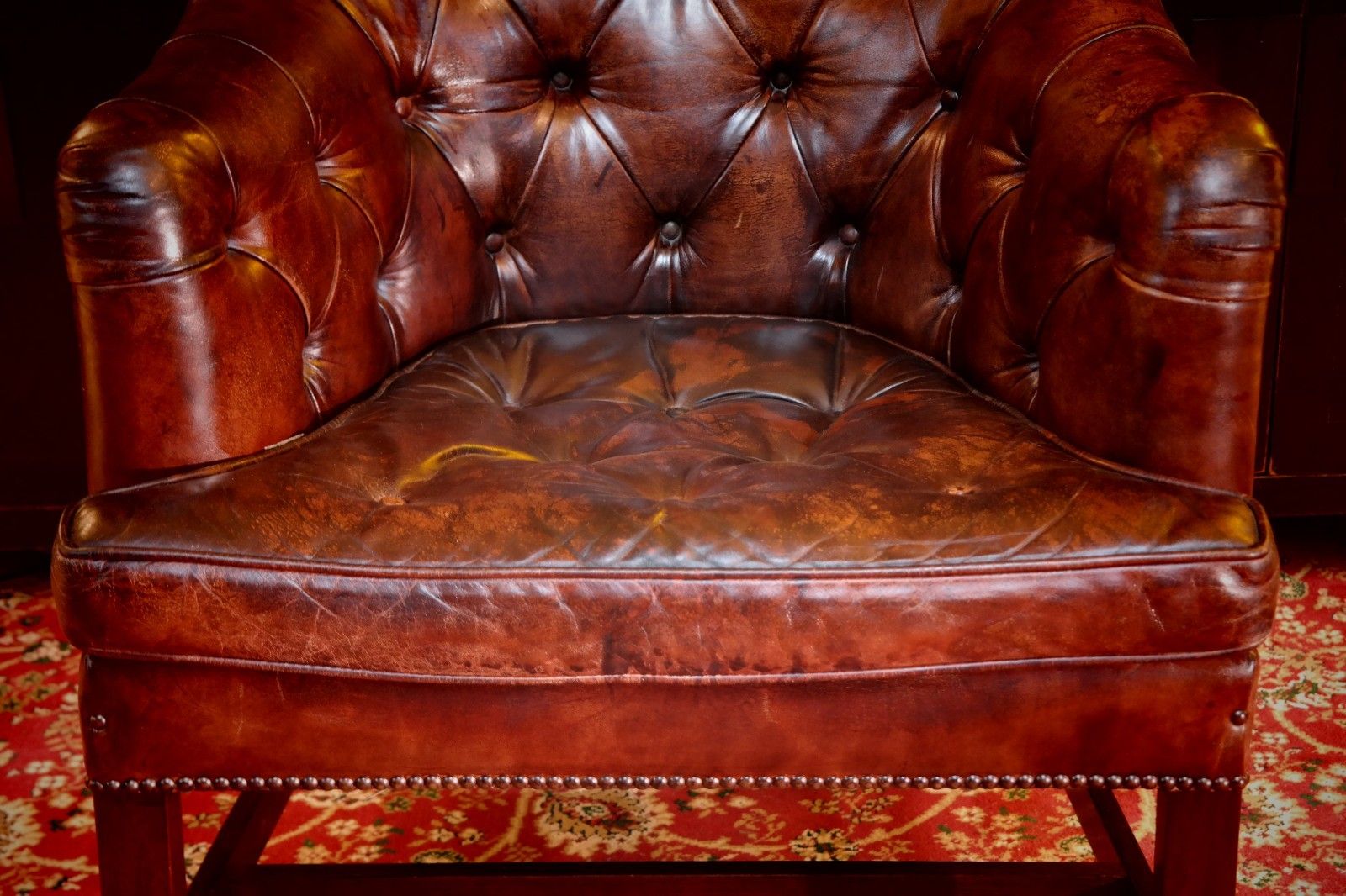 Stunning George Smith Desk Armchair & Round Footstool Mahogany Leather Del 🚚🚚 photo vintage