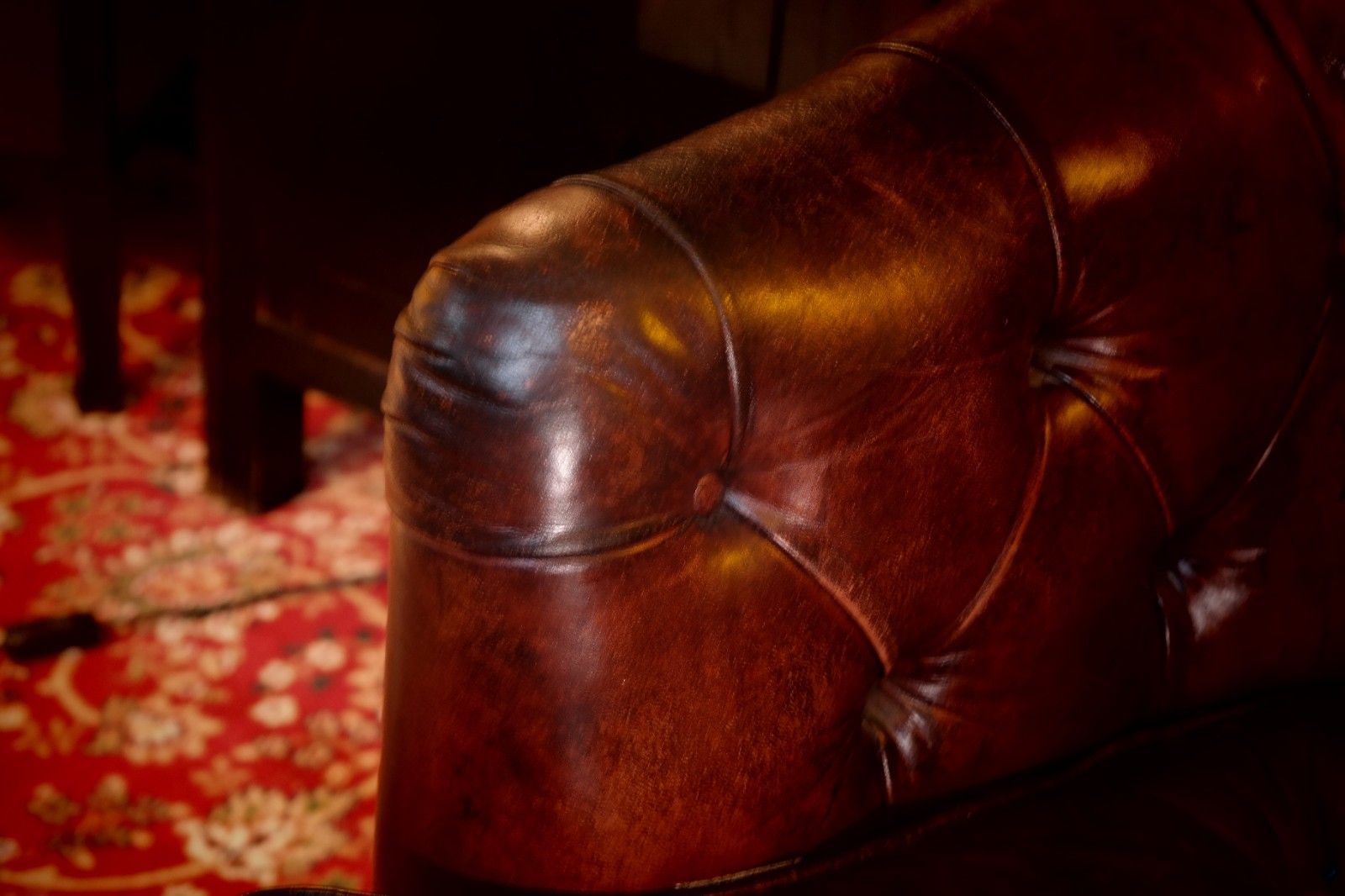 photo vintage Stunning George Smith Desk Armchair & Round Footstool Mahogany Leather Del 🚚🚚