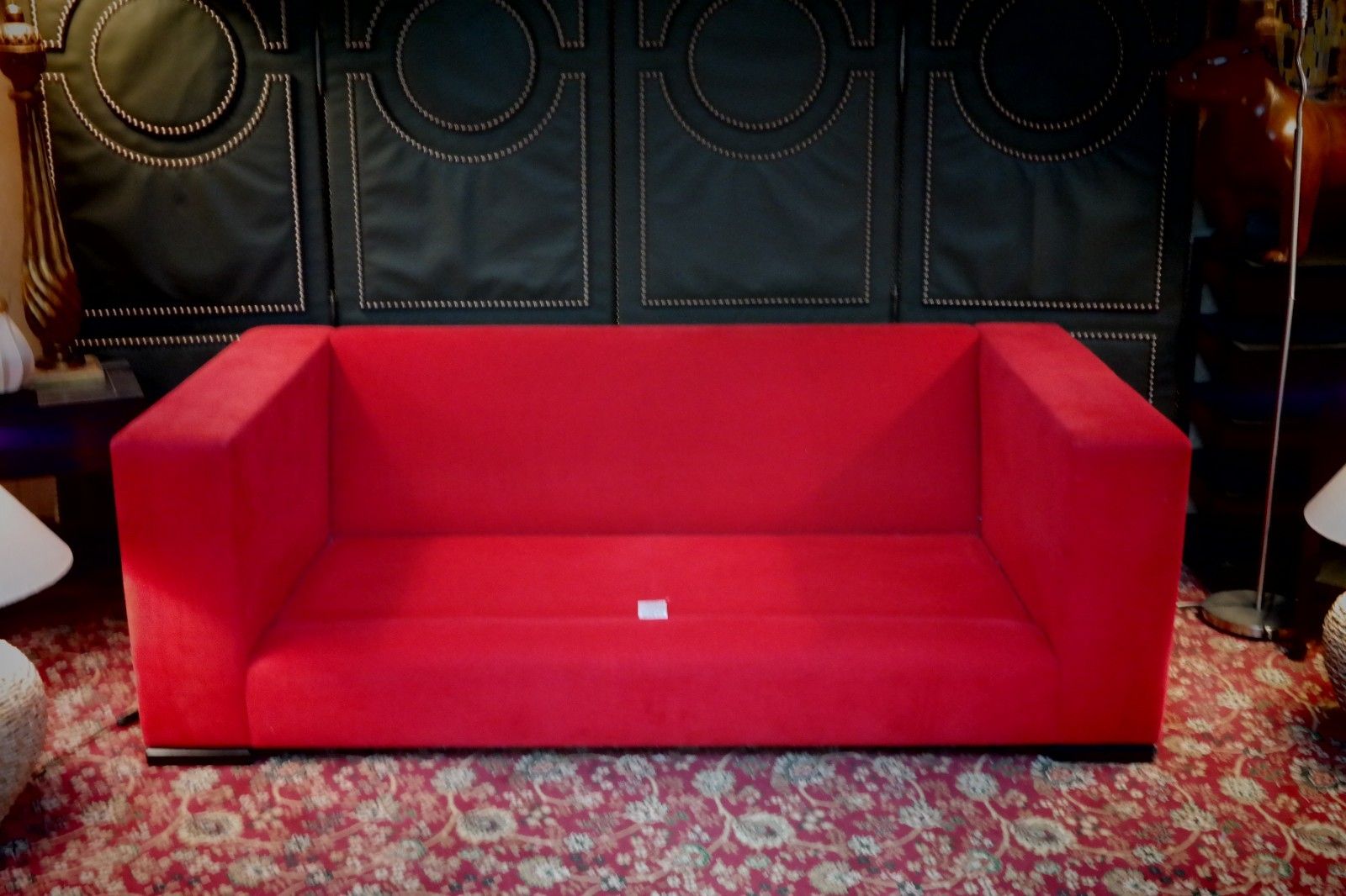 Stunning George Smith Square Club Large 2 Seater Sofa Red Woven Fabric Rrp£9000 photo vinterior