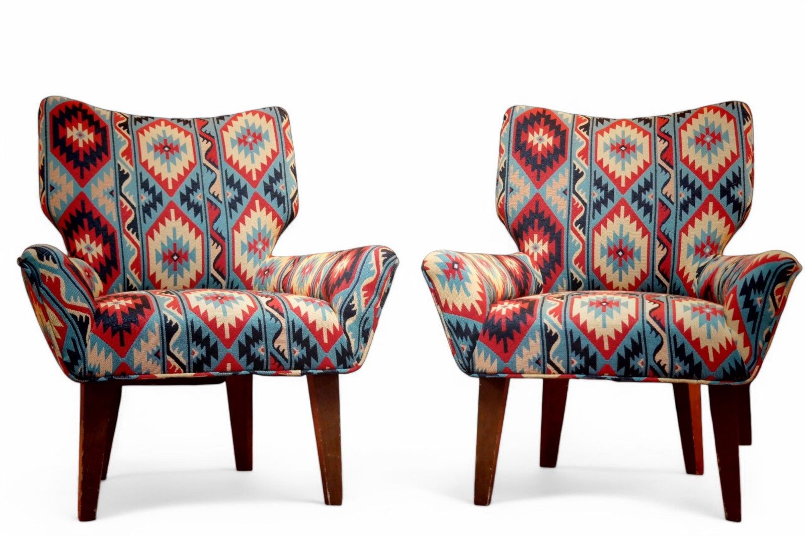 Pair George Smith Bedroom Nursing Kilim Under Wndow Armchairs Blue Red Rrp£11600 photo furniture