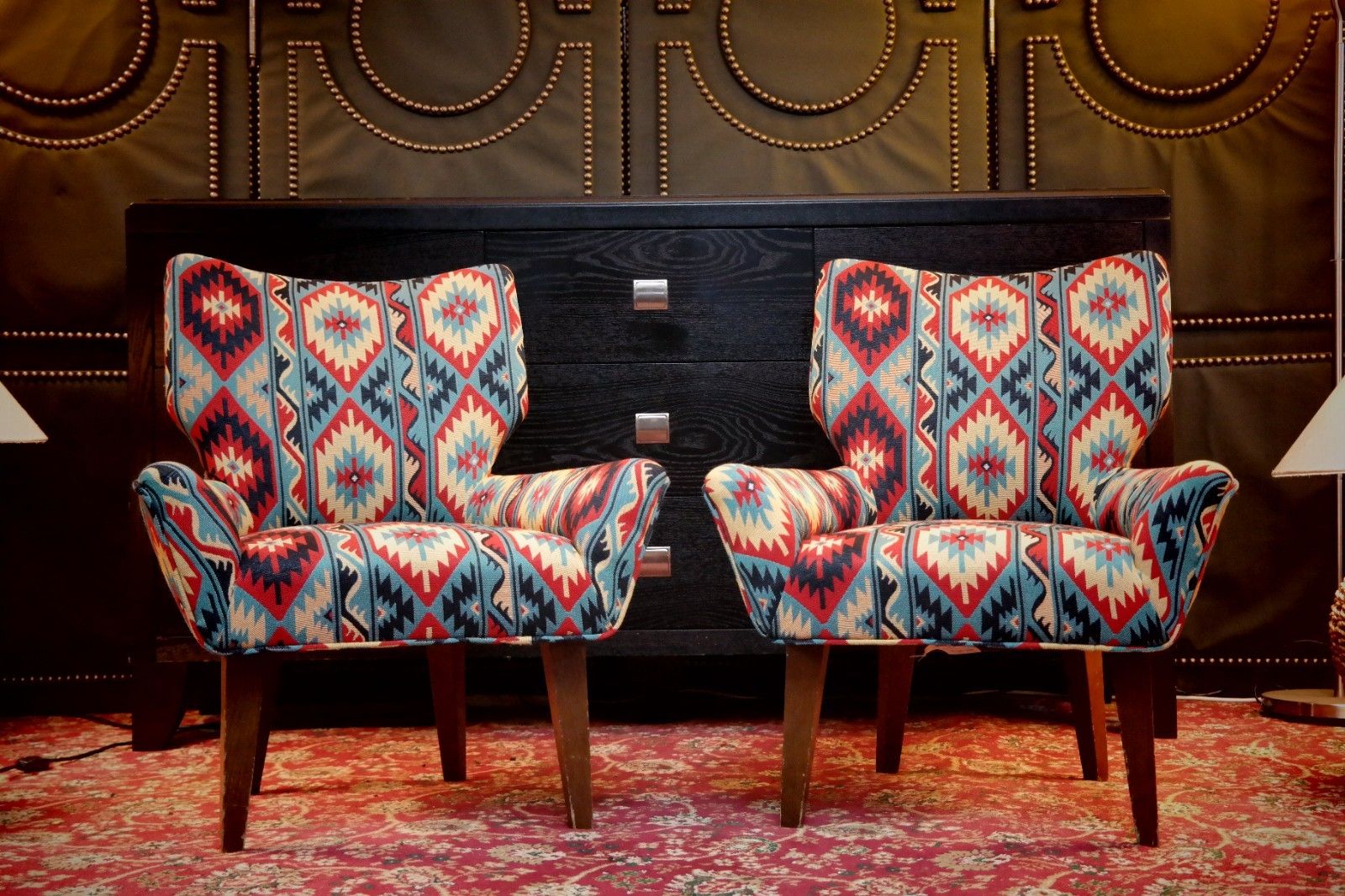 Pair George Smith Bedroom Nursing Kilim Under Wndow Armchairs Blue Red Rrp£11600 photo buy