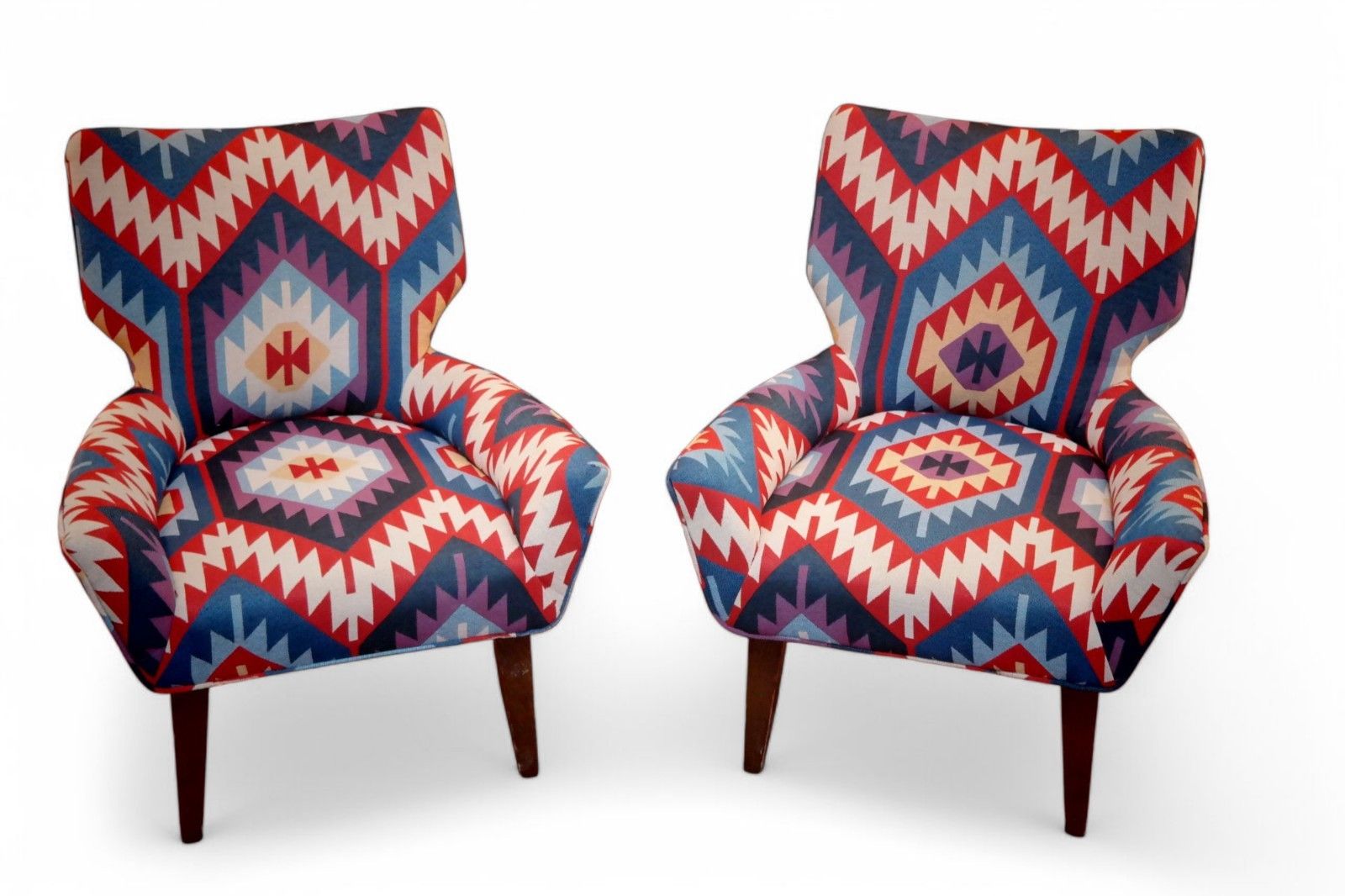 Pair George Smith Bedroom Nursing Kilim Under Wndow Armchairs Blue Red Rrp£11600