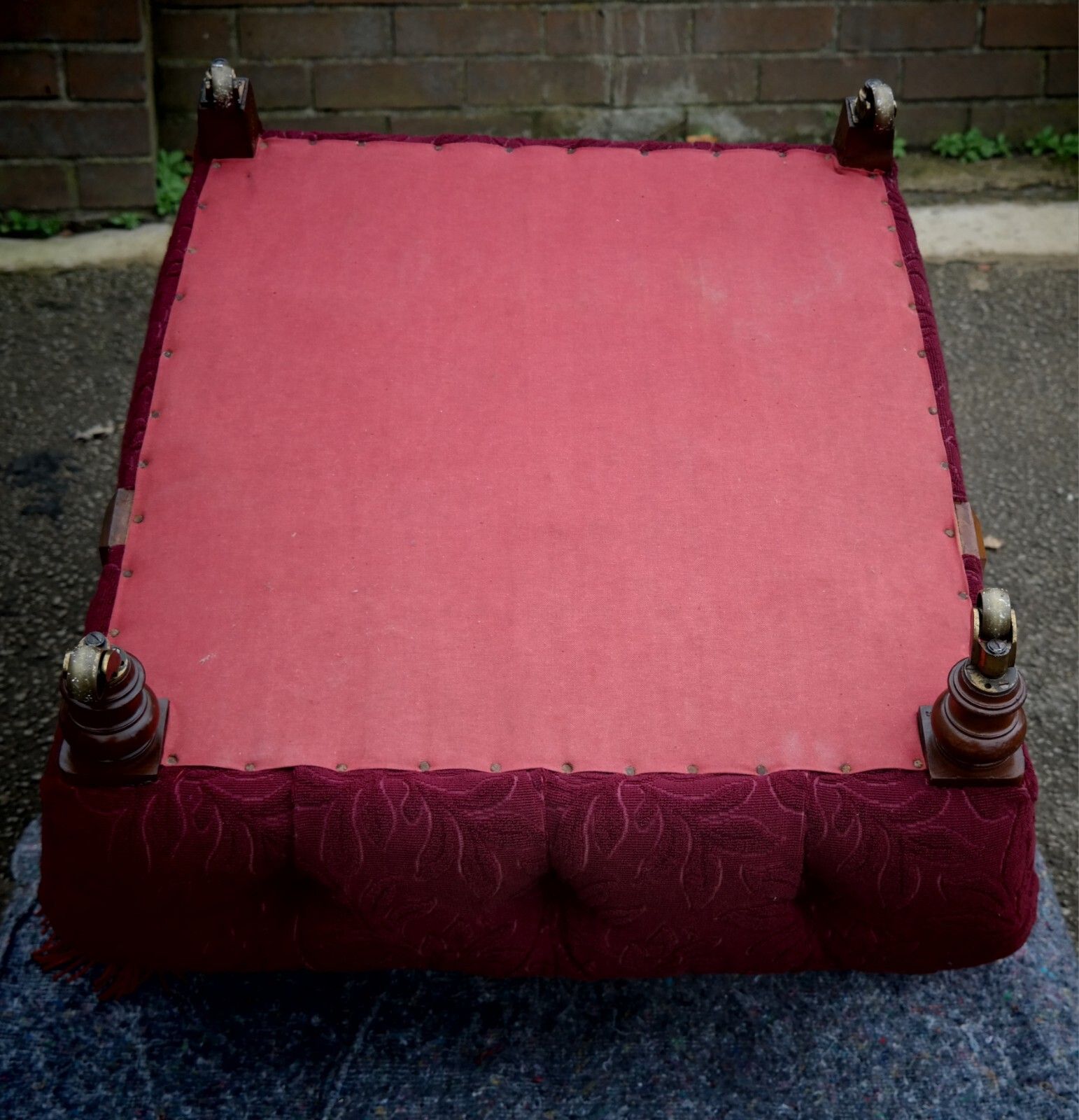 photo buy A Howard & Sons Buttoned Open Armchair In Heavy Burgundy Fabric