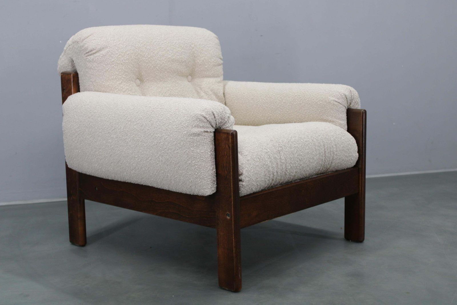 Mid Century Restored Bouclé Armchair, Czechoslovakia 1970s photo for sale