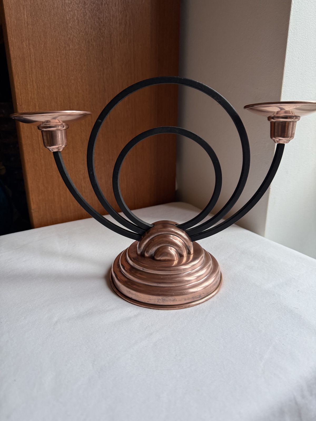 Villedieu Modernist Copper & Iron Candle Holder Candelabra