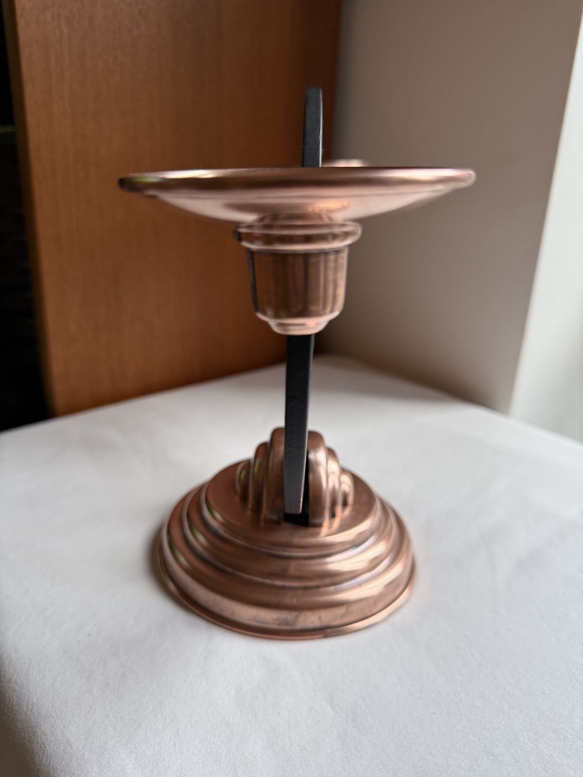 Villedieu Modernist Copper & Iron Candle Holder Candelabra photo vintage