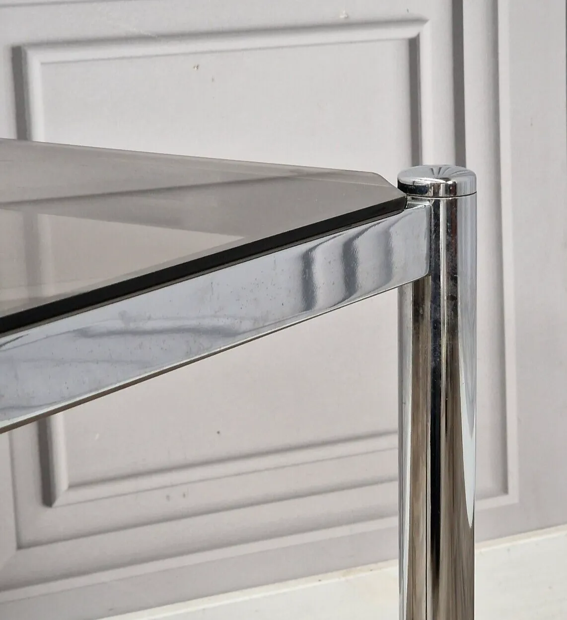 Furniture Retro Coffee Side Table Chrome Smoked Glass Vintage Mid Century Modern photo