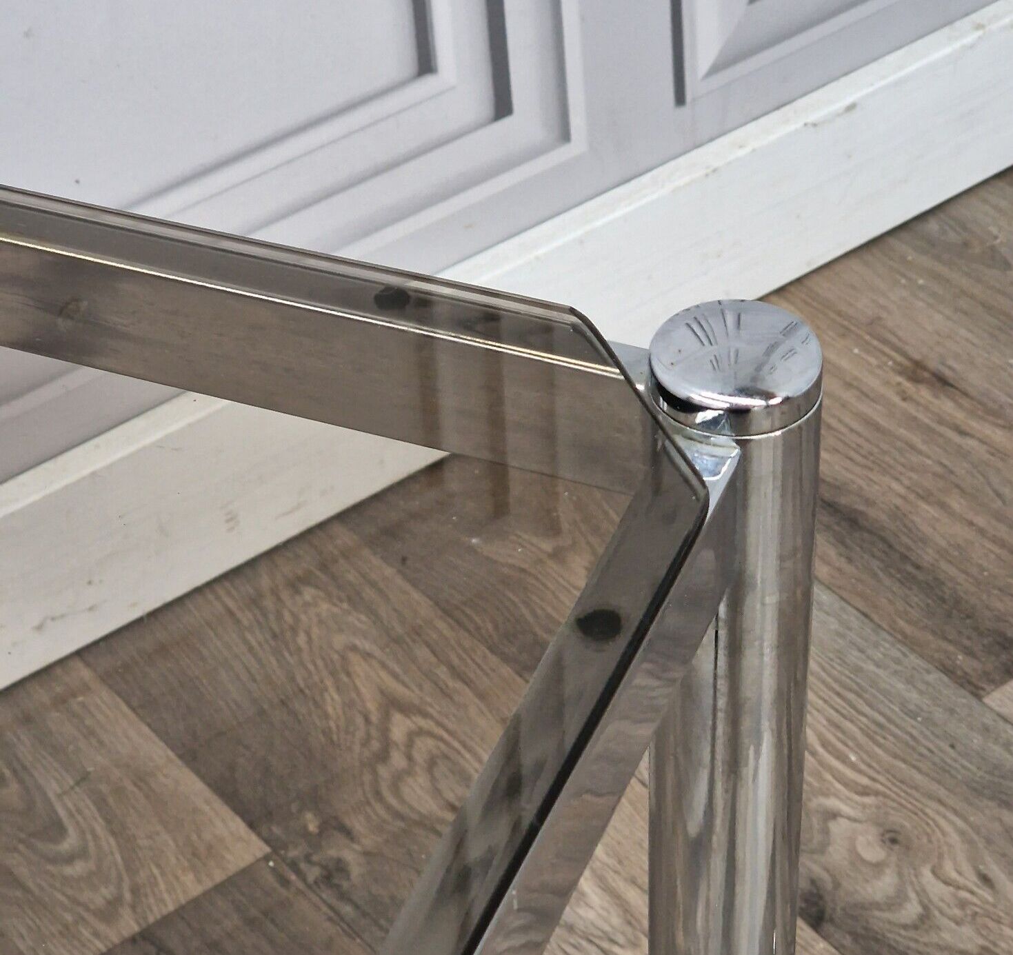 170.0 Retro Coffee Side Table Chrome Smoked Glass Vintage Mid Century Modern photo