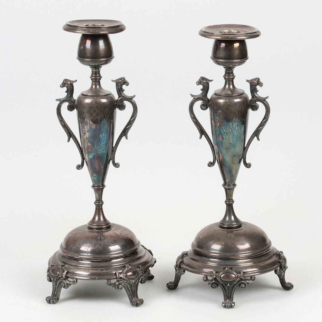 Home Decor Pair Candle Holder Silver Antique Rococo Style Candlesticks, Decorative Patina photo