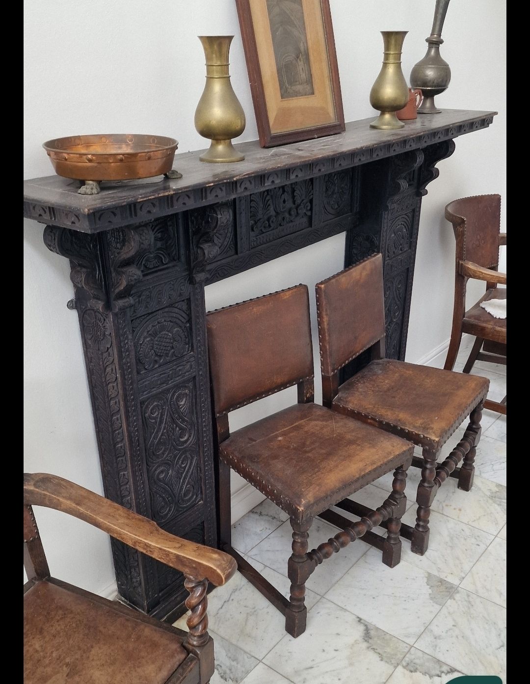 Victorian Carved Oak Fireplace With Green Man