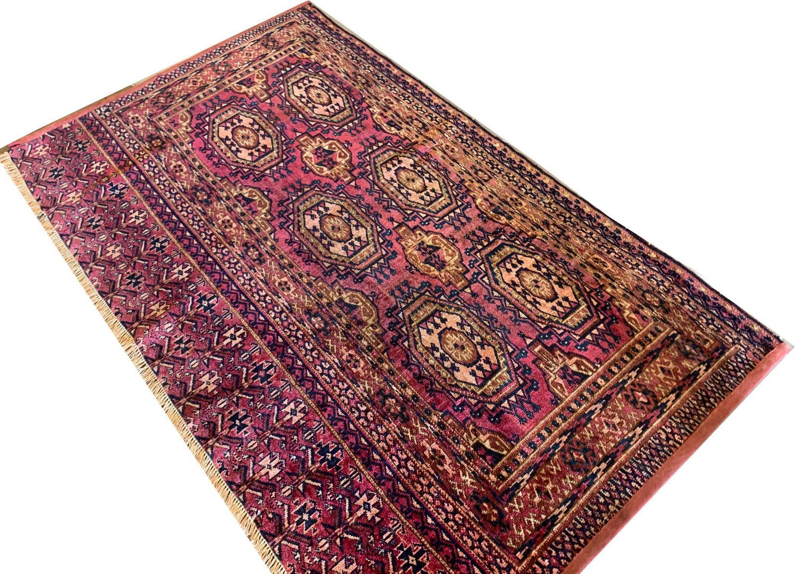 Antique Rugs Handmade Turkmen Carpet Oriental Pink Silk Area Rug photo furniture
