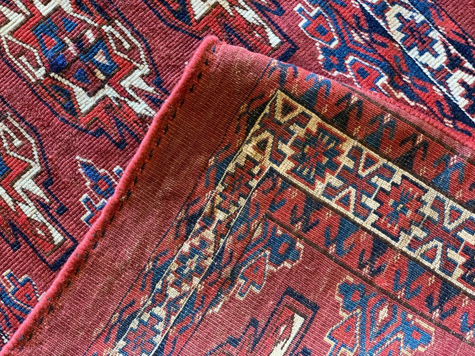 Oriental Turkmen Rug Antique Carpet Rust Traditional Handmade Red Wool photo vinterior