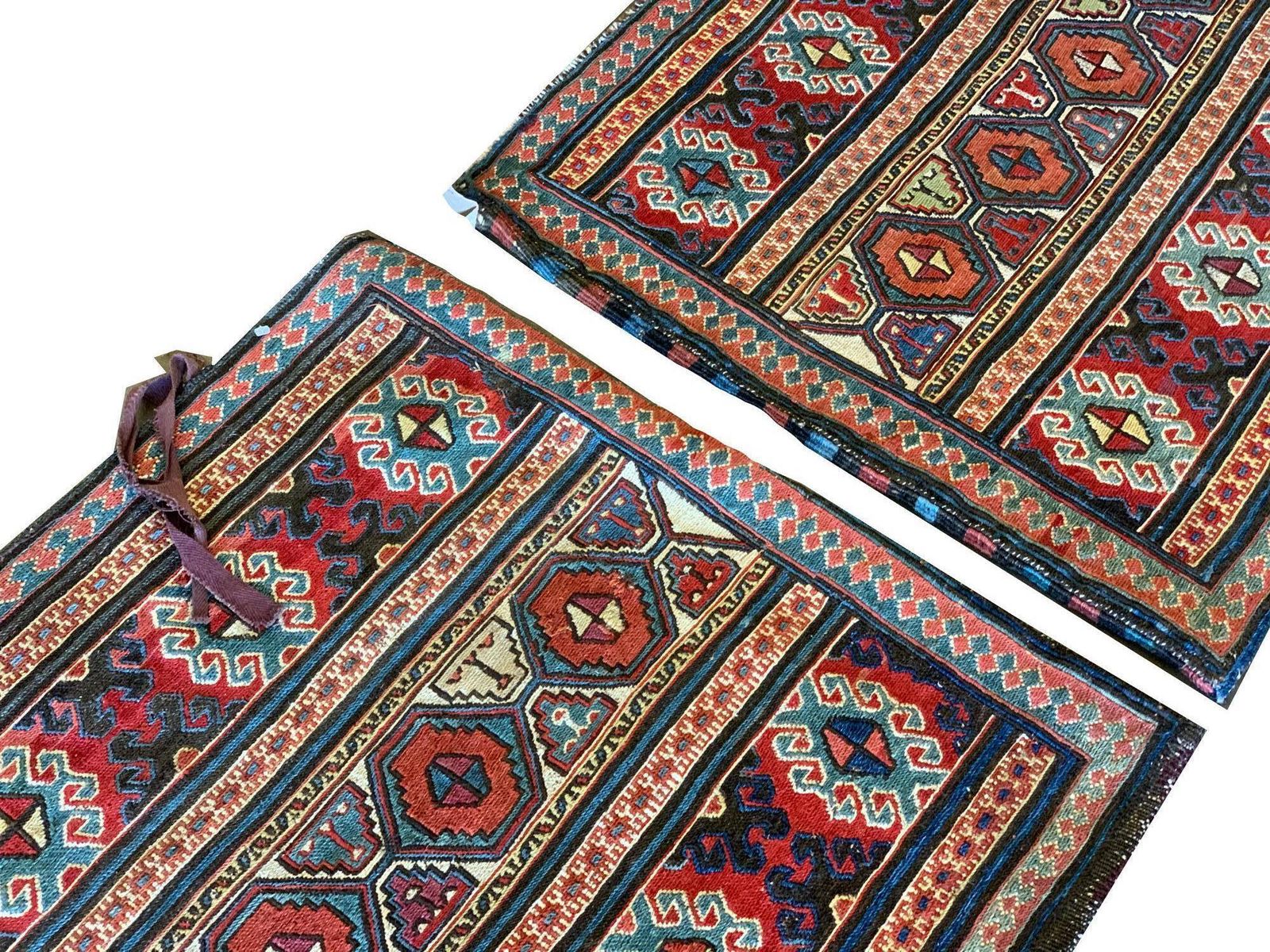 Pair Of Collectible Antique Rugs, Kilims Oriental Caucasian Wool "Khorjin" Rug photo Textiles