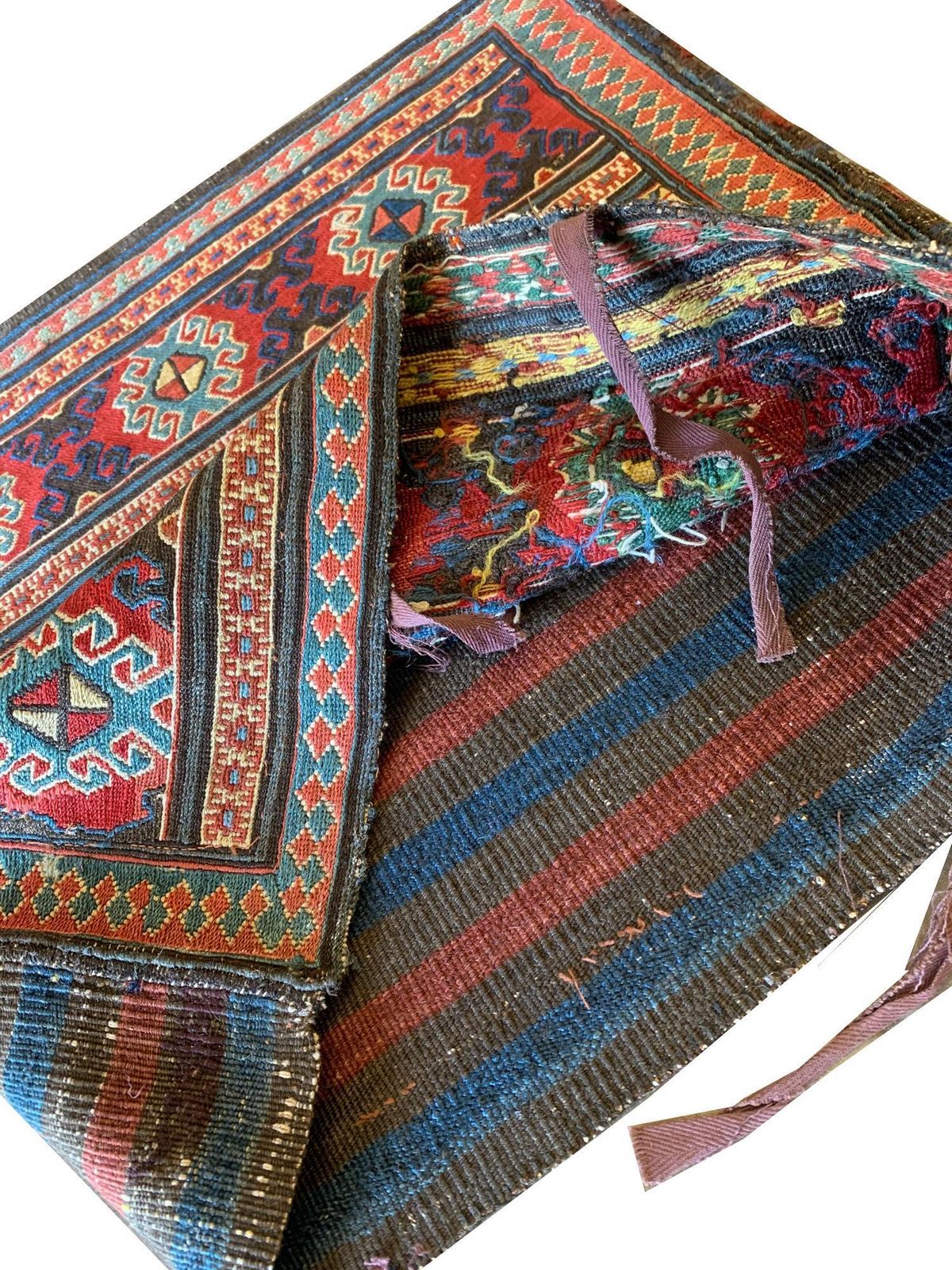 photo for sale Pair Of Collectible Antique Rugs, Kilims Oriental Caucasian Wool "Khorjin" Rug