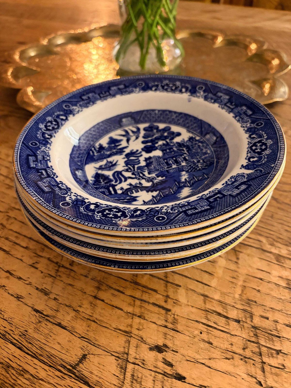 Antique Doulton + Co Willow Pattern Bowls Set Of 6 | Pre Royal Doulton Blue & White Transfer Ware C.1880 To 1900 England photo vinterior
