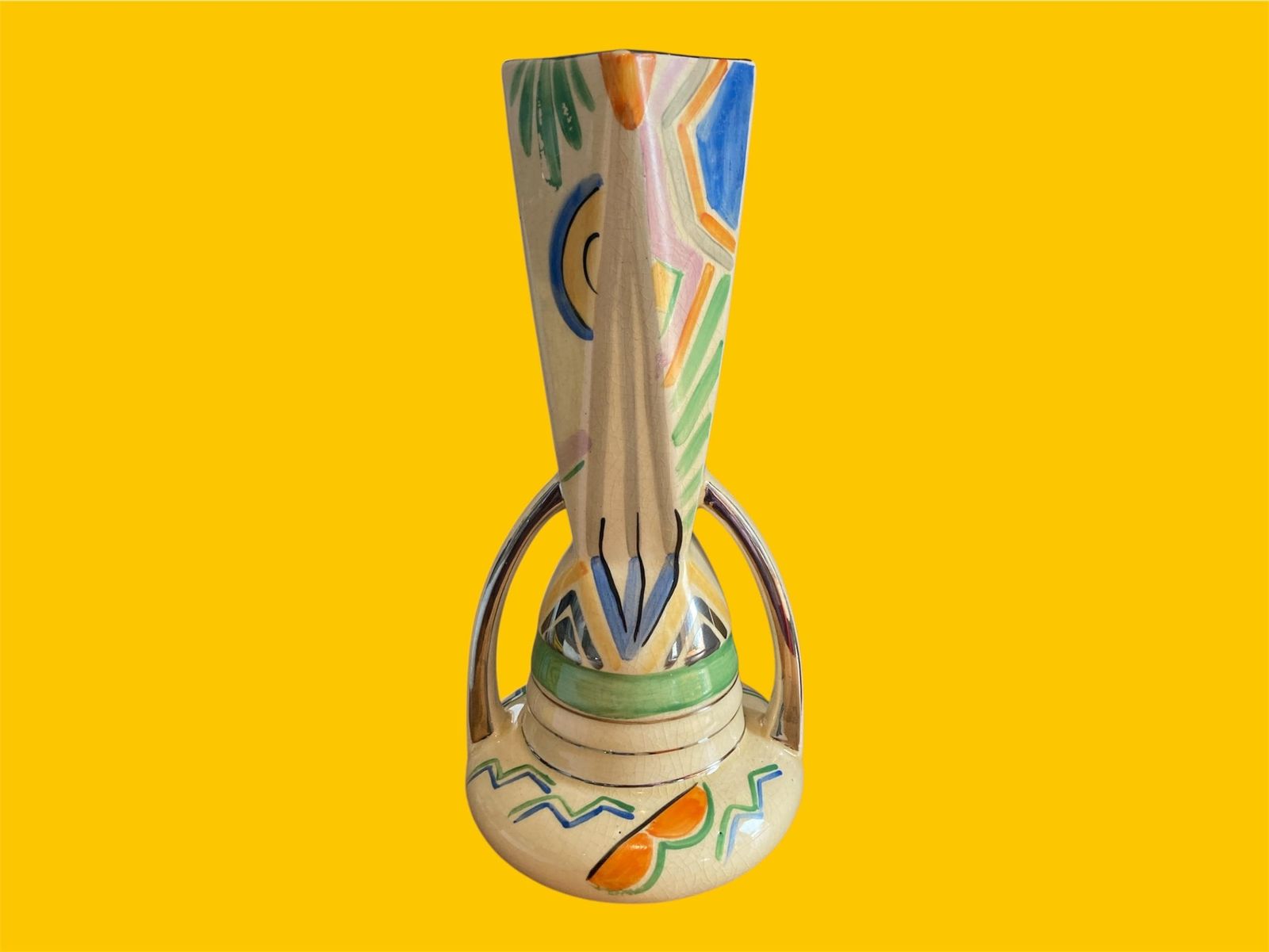 Art Deco Vase: 1930s Wadeheath Hand Painted Geometric Pottery photo for sale