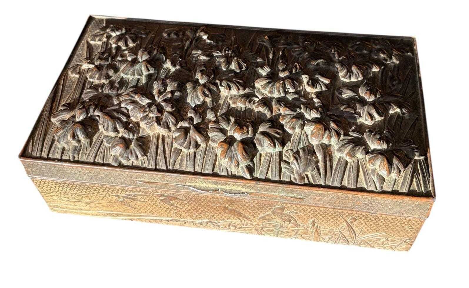 Late Victorian Spelter Box, Gilt Iris Decorative Keepsake Box, Antique Desk Or Memory Box C.1900 photo Home Decor