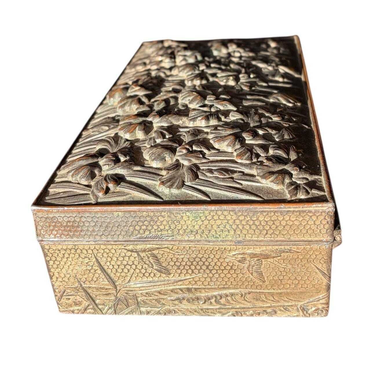 photo furniture Late Victorian Spelter Box, Gilt Iris Decorative Keepsake Box, Antique Desk Or Memory Box C.1900