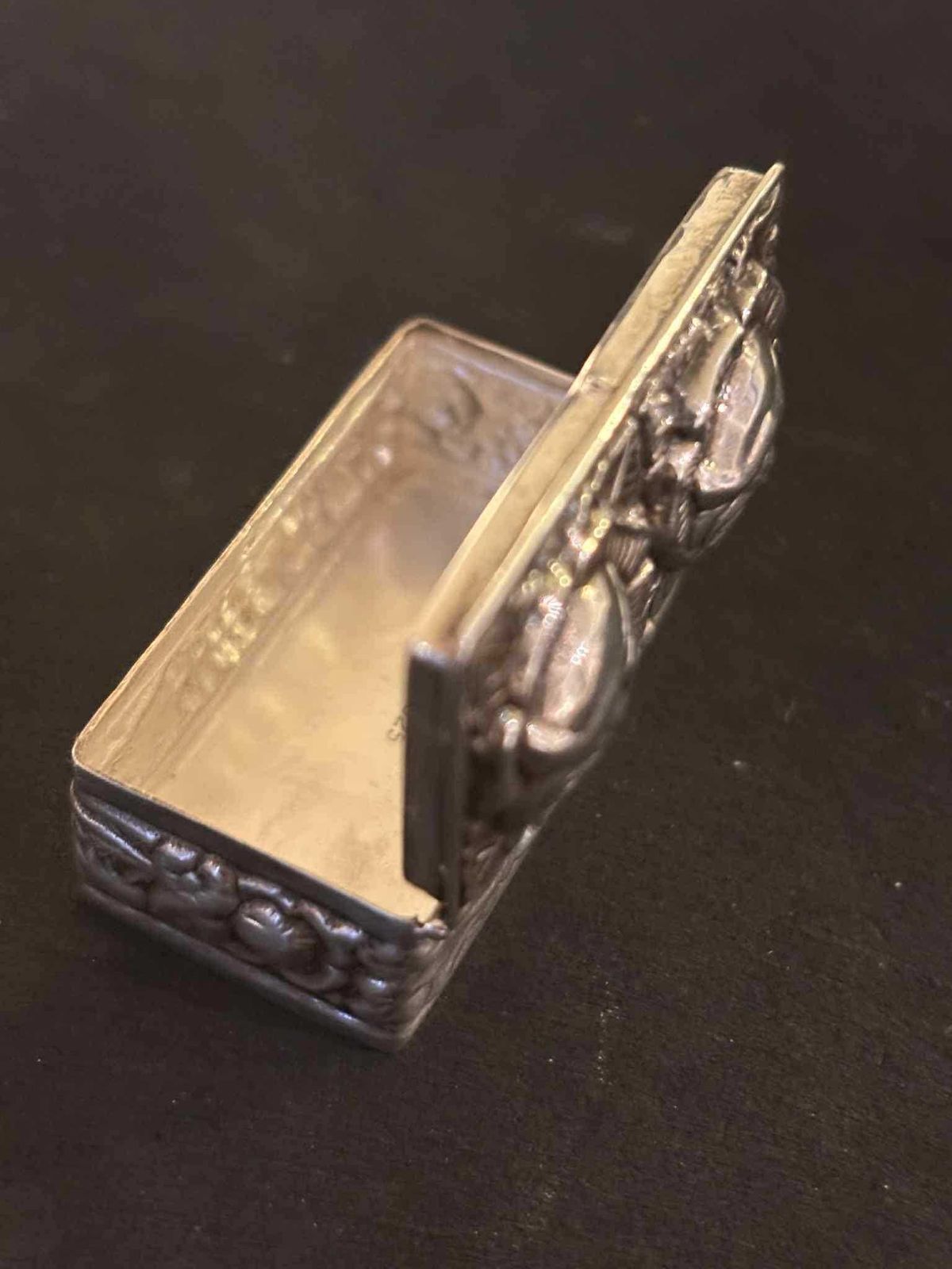 Antique Sterling Silver Box 925 – Minerva Head – Romantic Hand Repoussé Floral Design – C. 1930 photo furniture