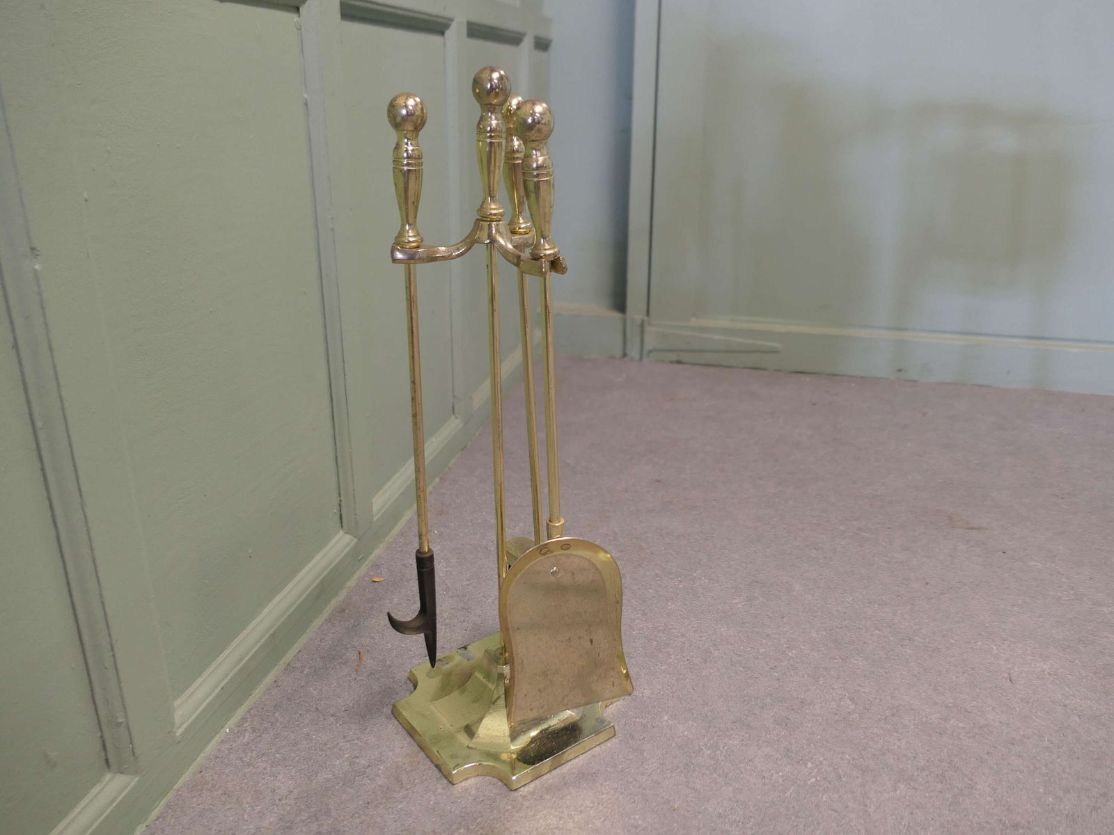 3 Piece Brass Fireside Companion Set, Fireside Tools On Stand photo Home Fixtures