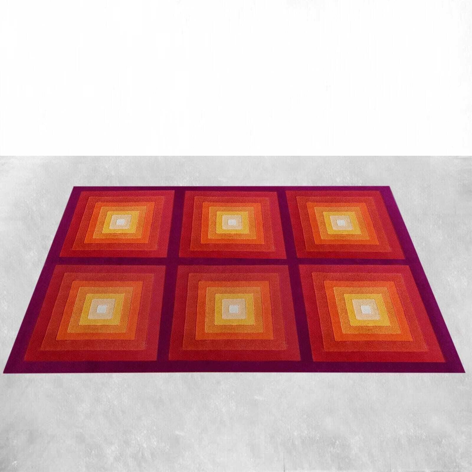 1970s Gorgeous Verner Panton Style "Quadrat" Geometric Op Art Rug. Made In England photo furniture