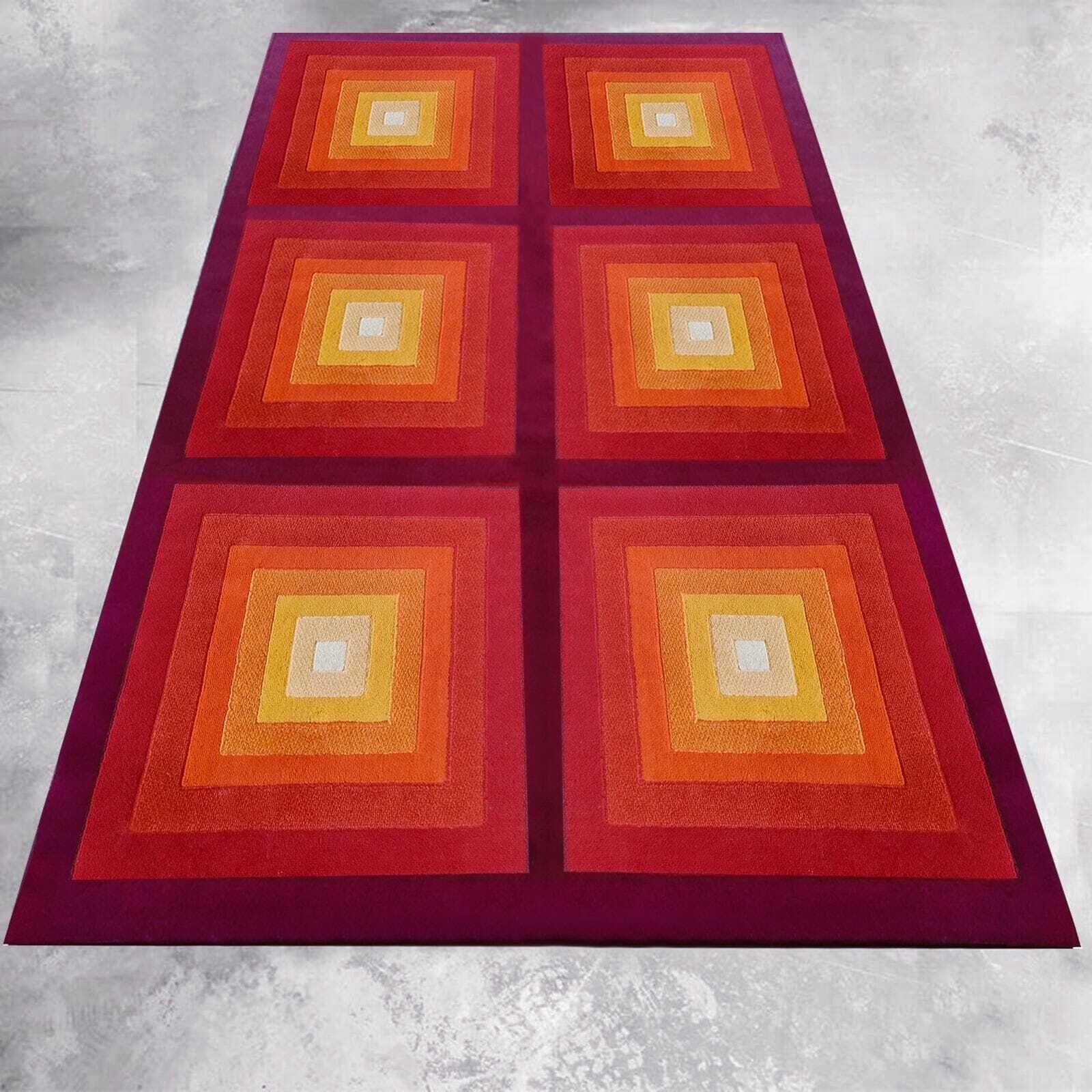 1970s Gorgeous Verner Panton Style "Quadrat" Geometric Op Art Rug. Made In England photo for sale