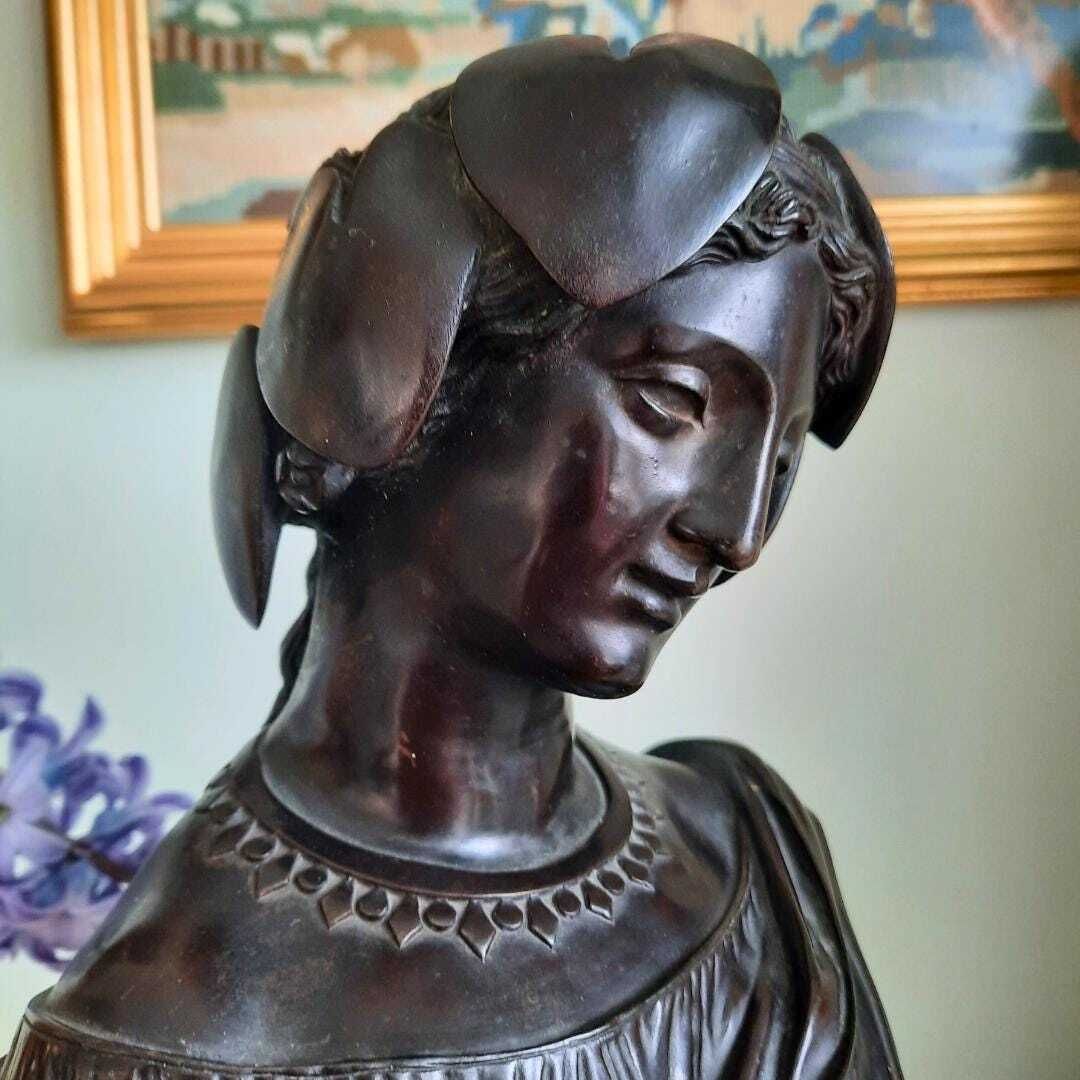 Antique Victorian Neoclassical Cast Bronze Bust Of Sapho After Pradier C Late 1800's. photo for sale