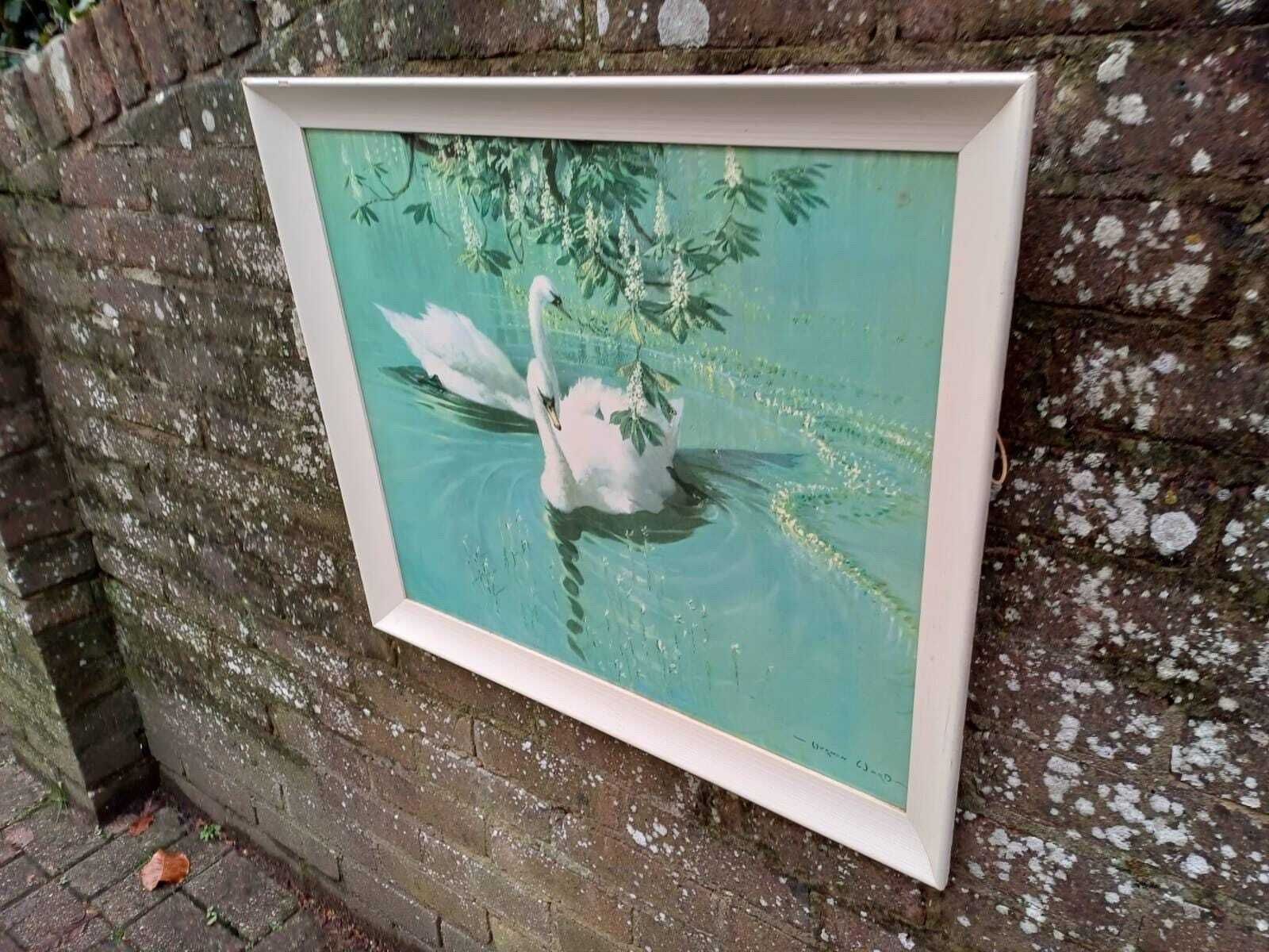 photo vinterior Authentic Retro Vernon Ward Swan Print Mid Century Vintage Framed British Art