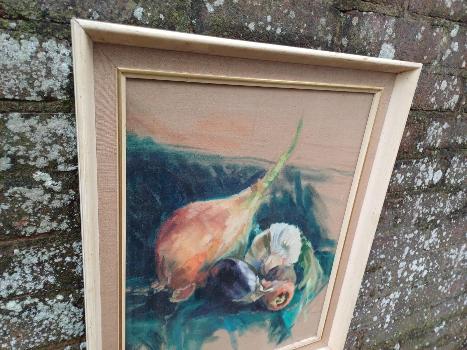 Vintage Still Life Oil Painting Vegetables Kitchen Art Mid Century Modern Framed (44cm X 52cm) photo vintage