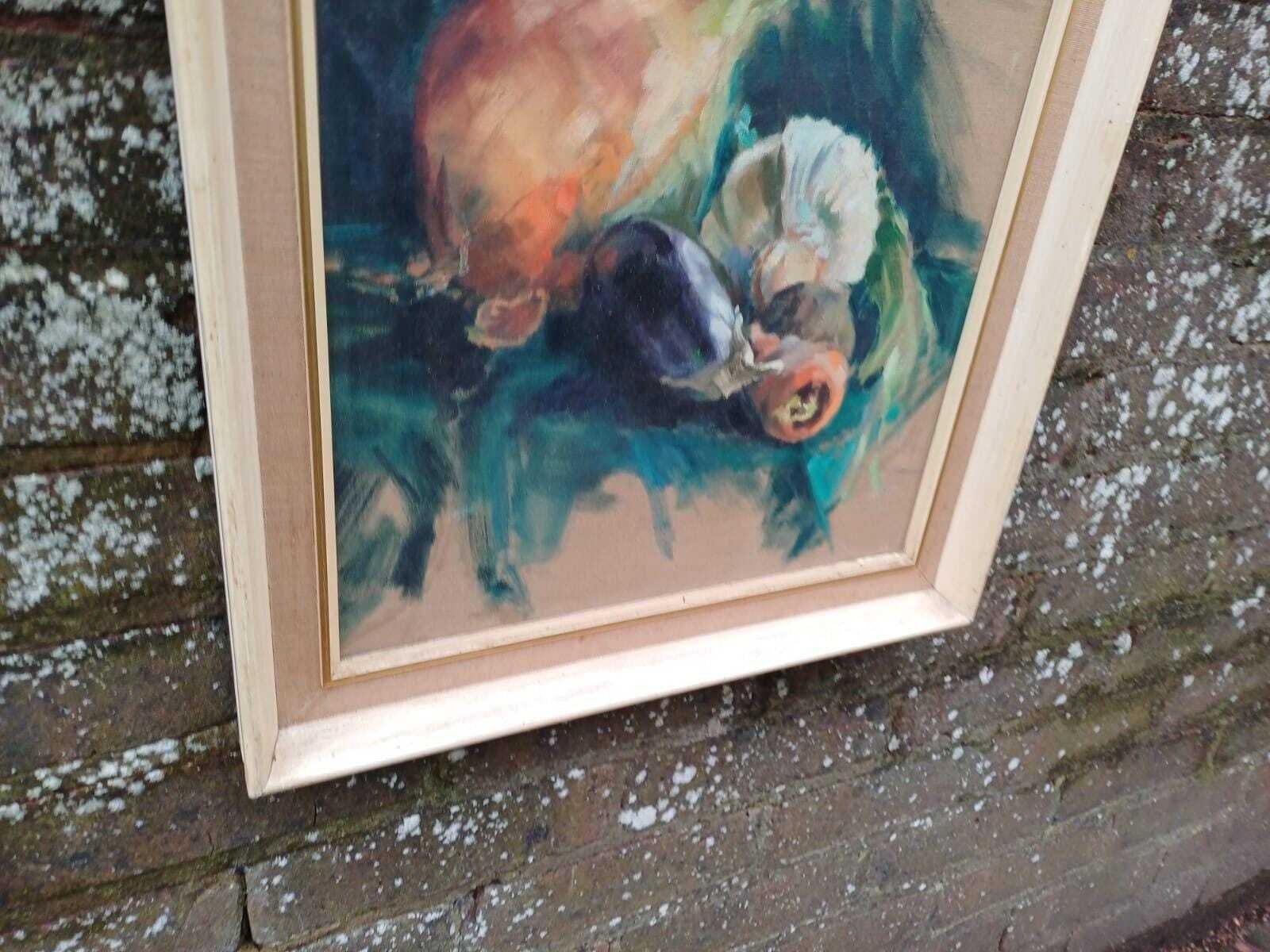 photo buy Vintage Still Life Oil Painting Vegetables Kitchen Art Mid Century Modern Framed (44cm X 52cm)
