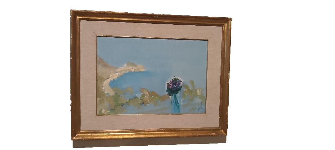 Abstract Painting Renato Borsato (Venice 1927 2013) "Violet Title" 1963 photo furniture