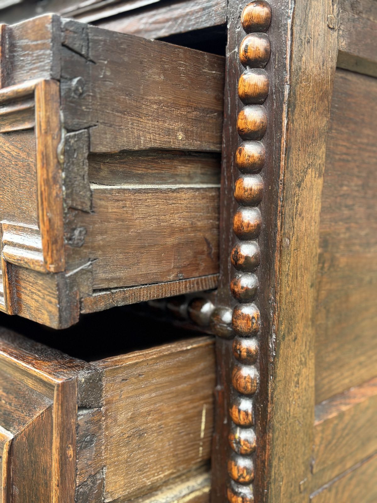 17th Century Charles II Period Jacobean Oak Geometric Chest Of Drawers photo vintage
