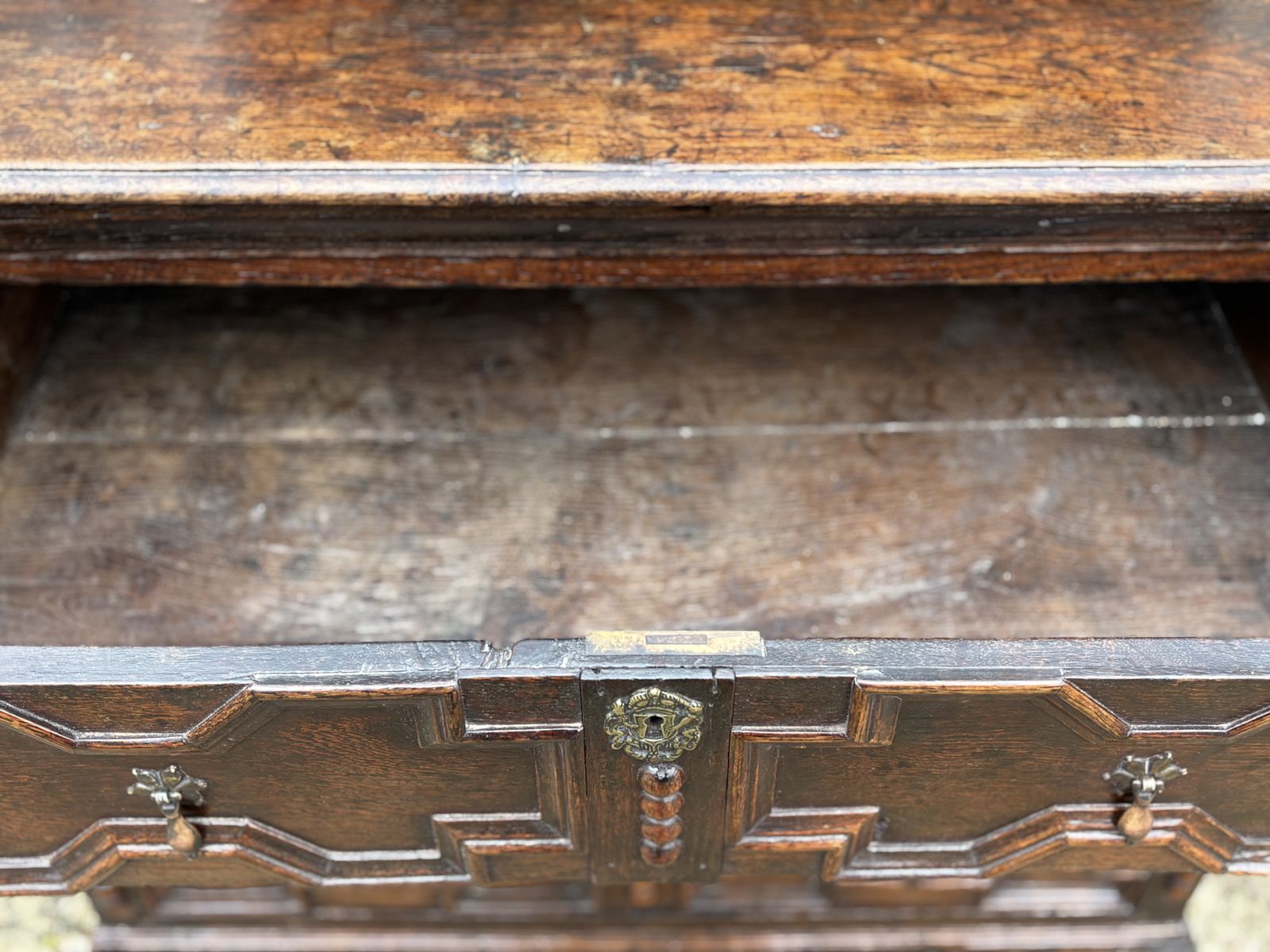 photo for sale 17th Century Charles II Period Jacobean Oak Geometric Chest Of Drawers